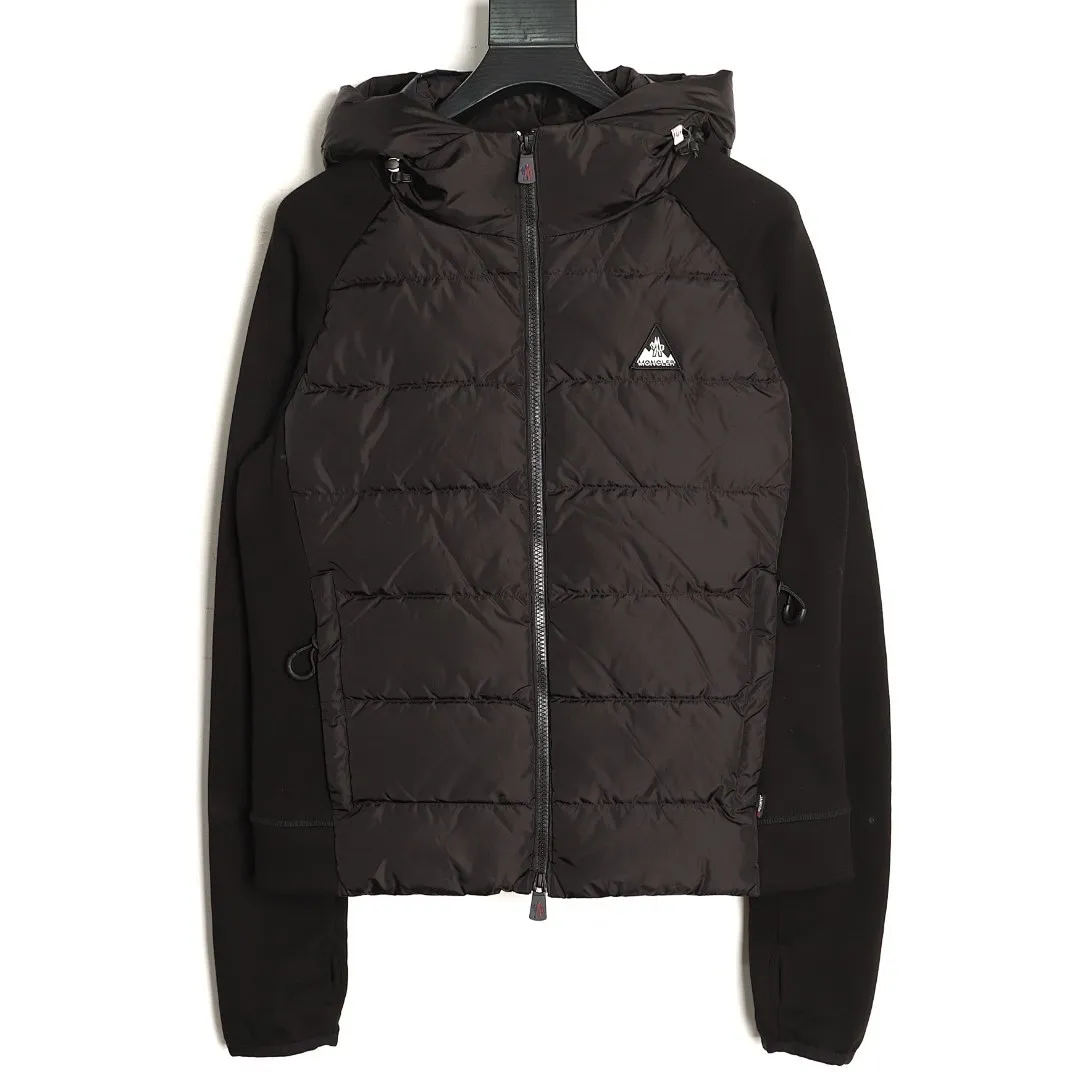 MONCLER蒙口MC 三角标梭织拼接连帽羽绒服