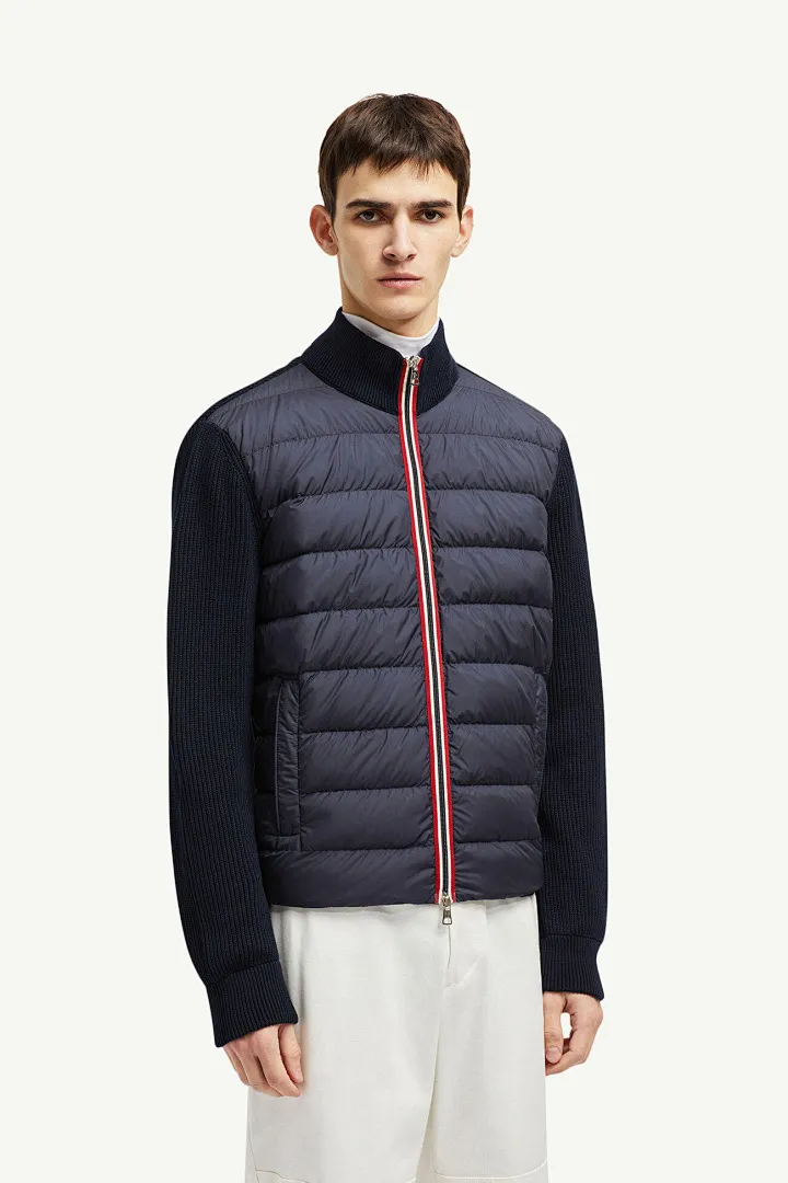 Moncler/蒙口 门襟织带针织拼接羽绒外套