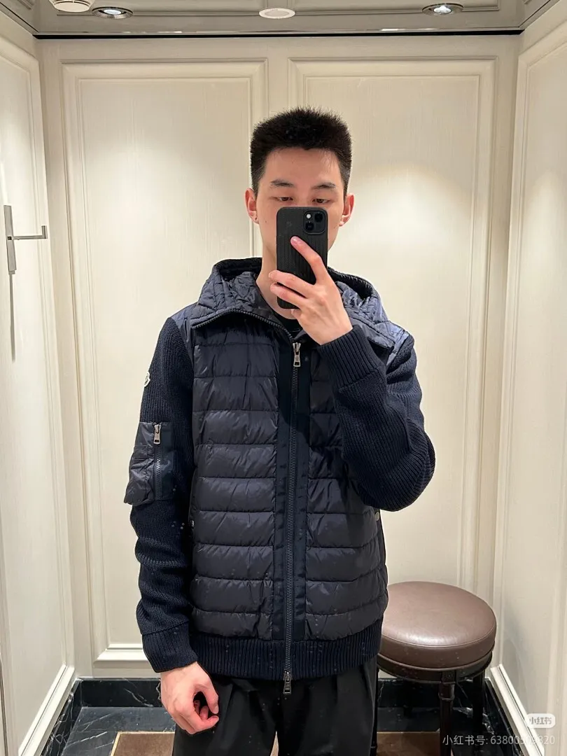 Moncler蒙口24s新款袖子拼接针织连帽轻薄羽绒服外套