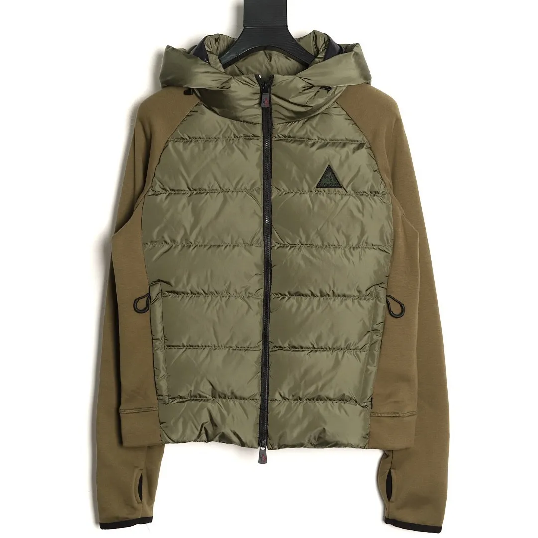 MONCLER蒙口MC 三角标梭织拼接连帽羽绒服