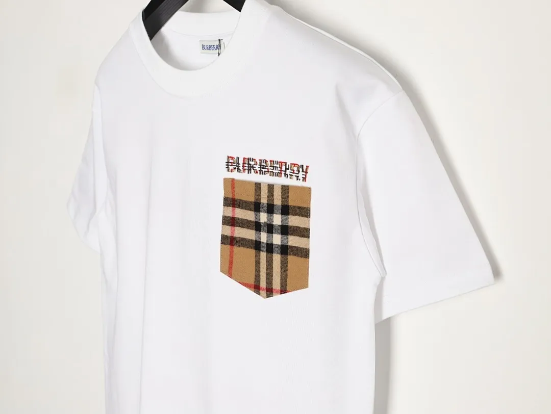 Burberry/巴宝莉 格纹口袋尼龙拼接短袖