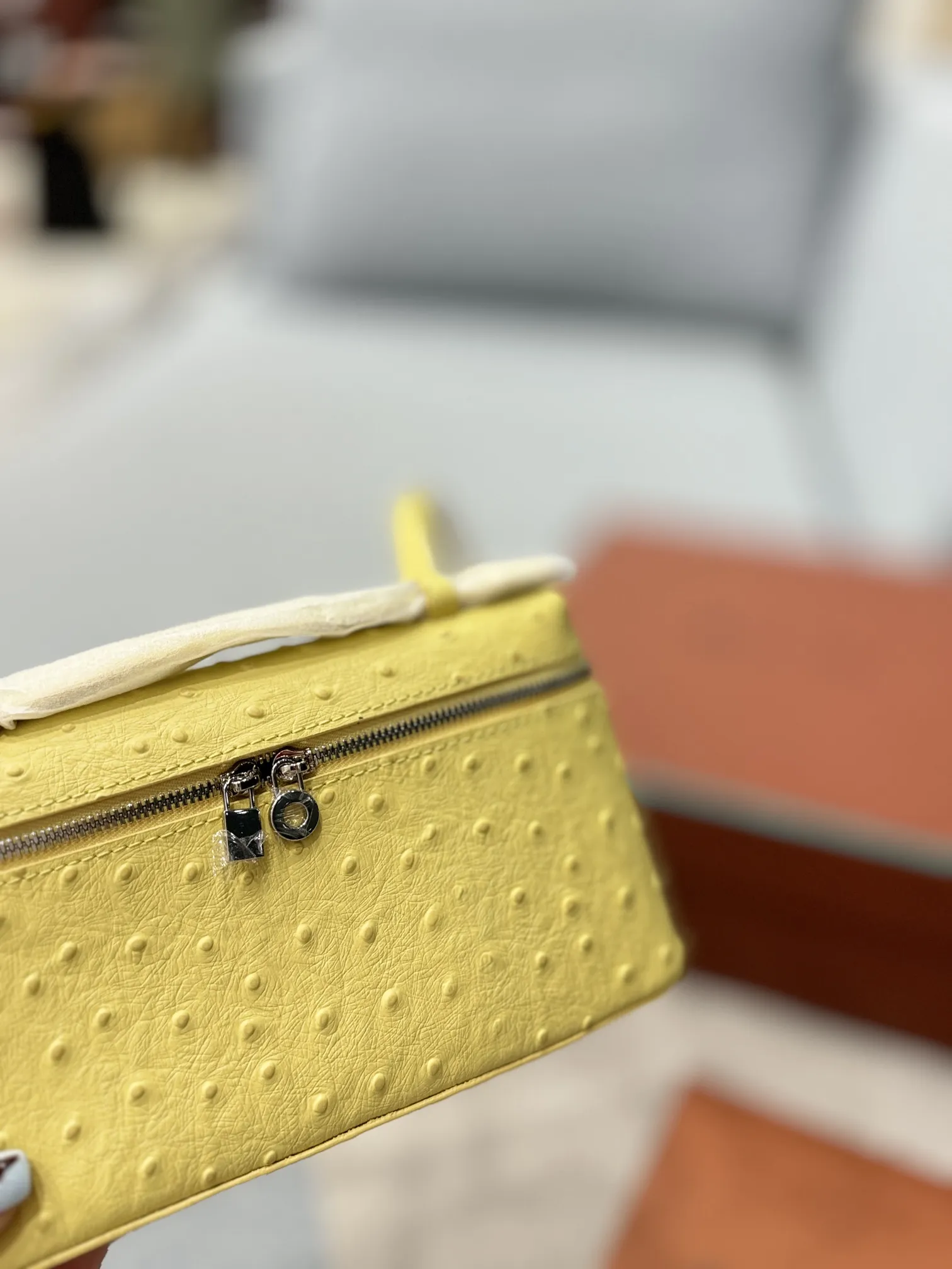 P175 配盒🎀 size：19.5&times;11.5 Loro Piana 鸵鸟皮 饭盒包 手提单肩斜挎包 越看越上头！ 这个颜色是怎么做到看起来又暗又亮的? 亮是感觉颜色很提亮， 暗是觉得绿得也不耀眼， 可能是和鸵鸟皮的关系， 搭配金扣，完美的复古风就出来了