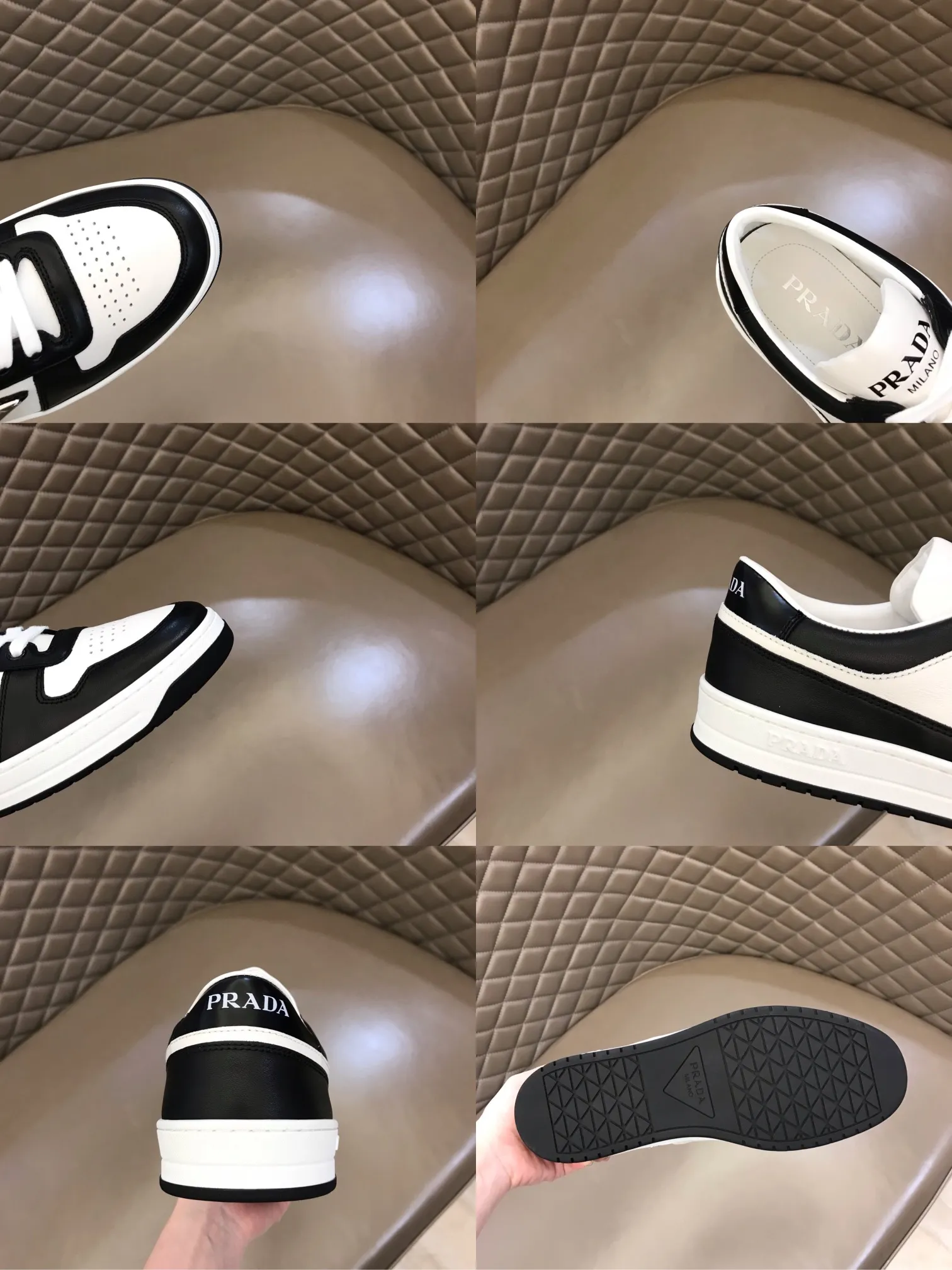 P190元 38-45 Prada 普拉达新款男士真皮运动鞋,市面最高版本 、欢迎任意对比🆚!原版皮料质感极佳,超上档次!意大利进口胎羊网内里,可拆式垫!奢华用料、精细做工,极力推荐入手!