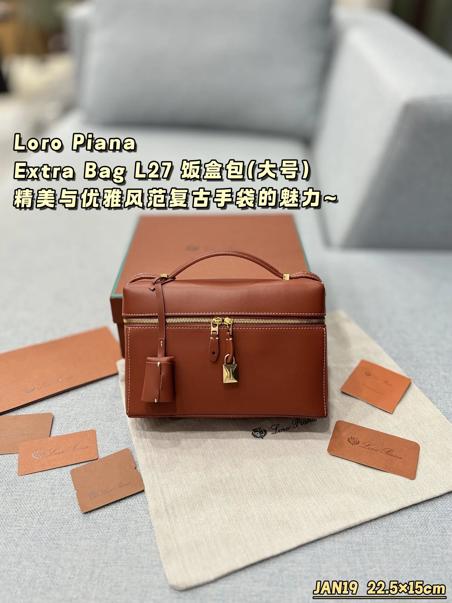 大号P225 配盒🎀 size：22.5&times;15 Loro Piana Extra Bag L27 饭盒包 单肩斜挎手提包 手袋包 这个包型以几何造型展示了精美与优雅风范复古手袋的魅力 加上细心雕琢的细节锋线饰边凸显出简洁干练的线条 为新手袋增添了现代的品味! 皮质采用了牛皮制作而成具有细腻而饱满的纹理感金属点缀 独特精致