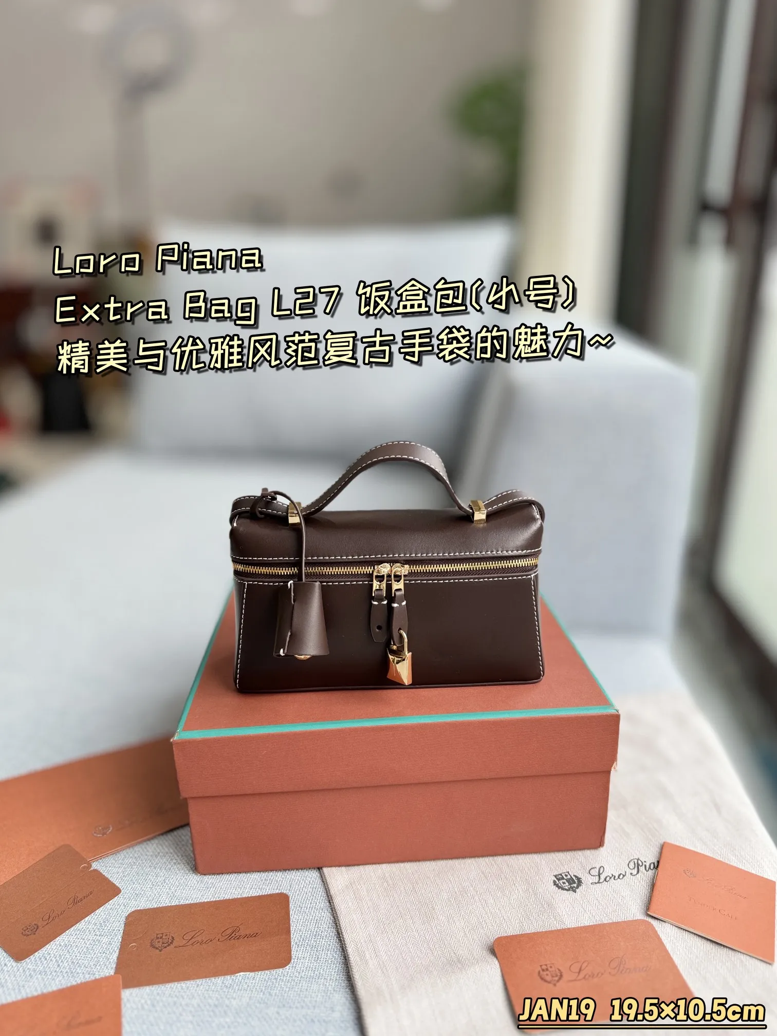 小号P205 配盒🎀 size:19.5×10.5 Loro Piana Extra Bag L27 饭盒包 单肩斜挎手提包 手袋包 这个包型以几何造型展示了精美与优雅风范复古手袋的魅力 加上细心雕琢的细节锋线饰边凸显出简洁干练的线条 为新手袋增添了现代的品味! 皮质采用了牛皮制作而成具有细腻而饱满的纹理感金属点缀 独特精致