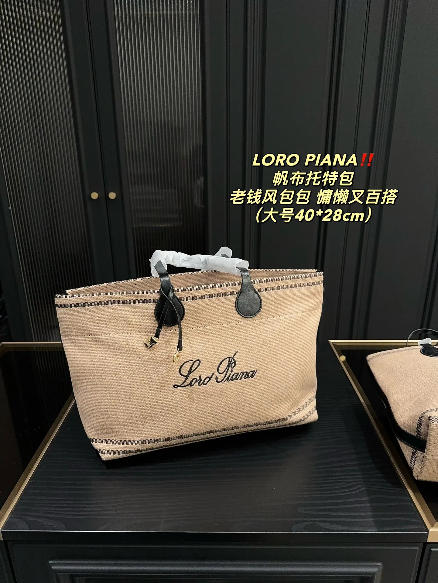 大号P185⚠️尺寸40.28 小号P165⚠️尺寸28.26 LOROPIANA 帆布托特包 简直是没有缺点的一款 上班通勤凹造型都不错,出差旅游妈咪包 背上就是一整个大Chill 一年四季都好背 今天搭配一个挂饰 感觉它的美上升了一个阶层 姐妹们 直接冲