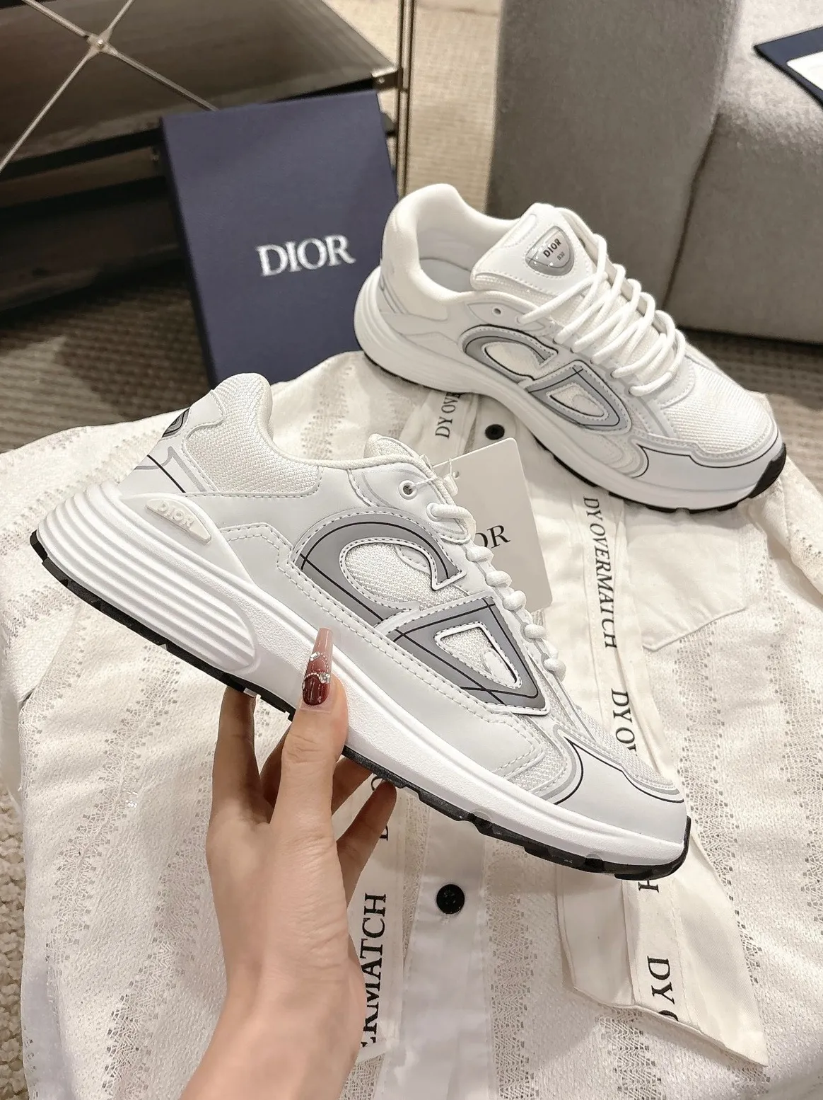 Dior B30 Sneakers White and Grey Mesh Reflective Dad Shoes Top Quality Version