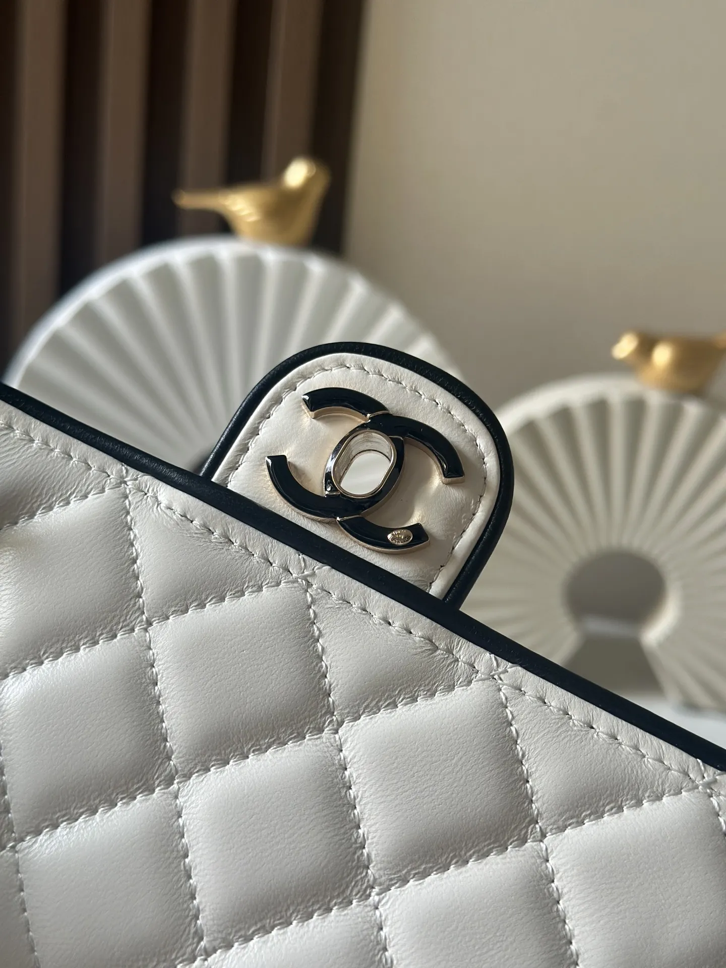 Chanel 25S Enamel Buckle WOC Cream Black Quilted Bag - Xiashu Luxe