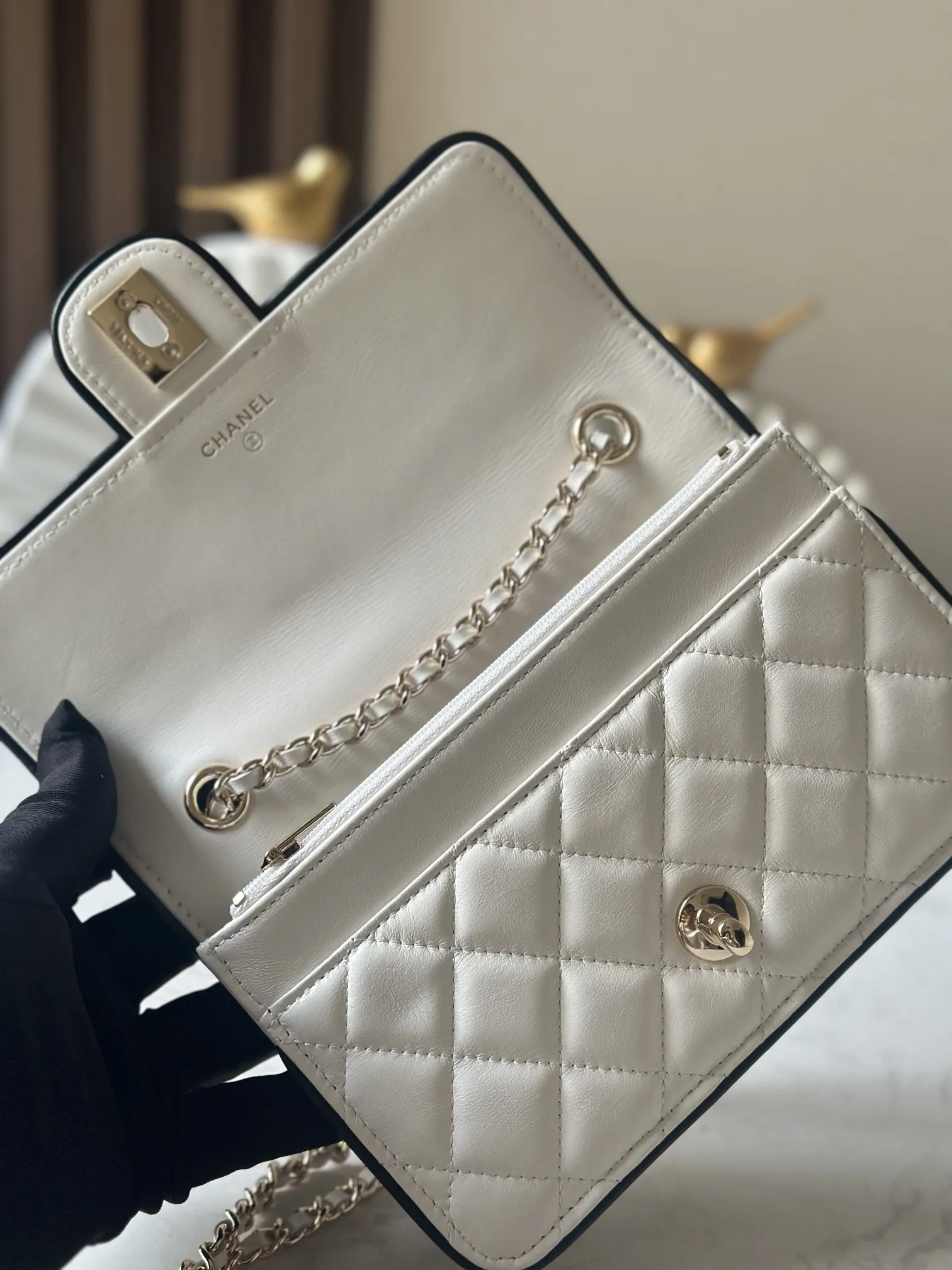 Chanel 25S Enamel Buckle WOC Cream Black Quilted Bag - Xiashu Luxe