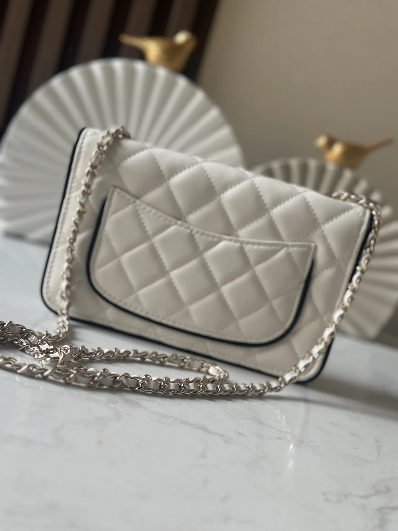 Chanel 25S Enamel Buckle WOC Cream Black Quilted Bag - Xiashu Luxe