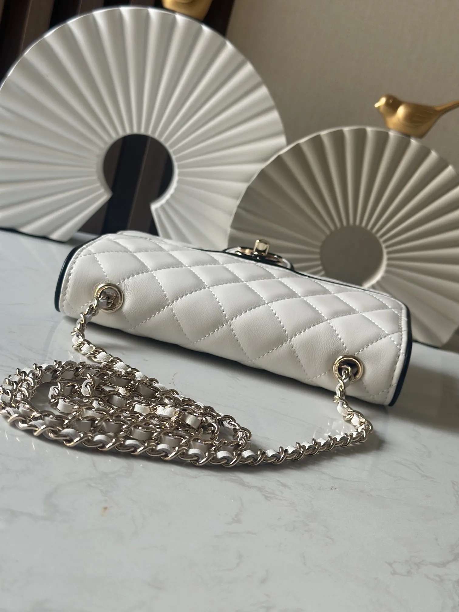 Chanel 25S Enamel Buckle WOC Cream Black Quilted Bag - Xiashu Luxe