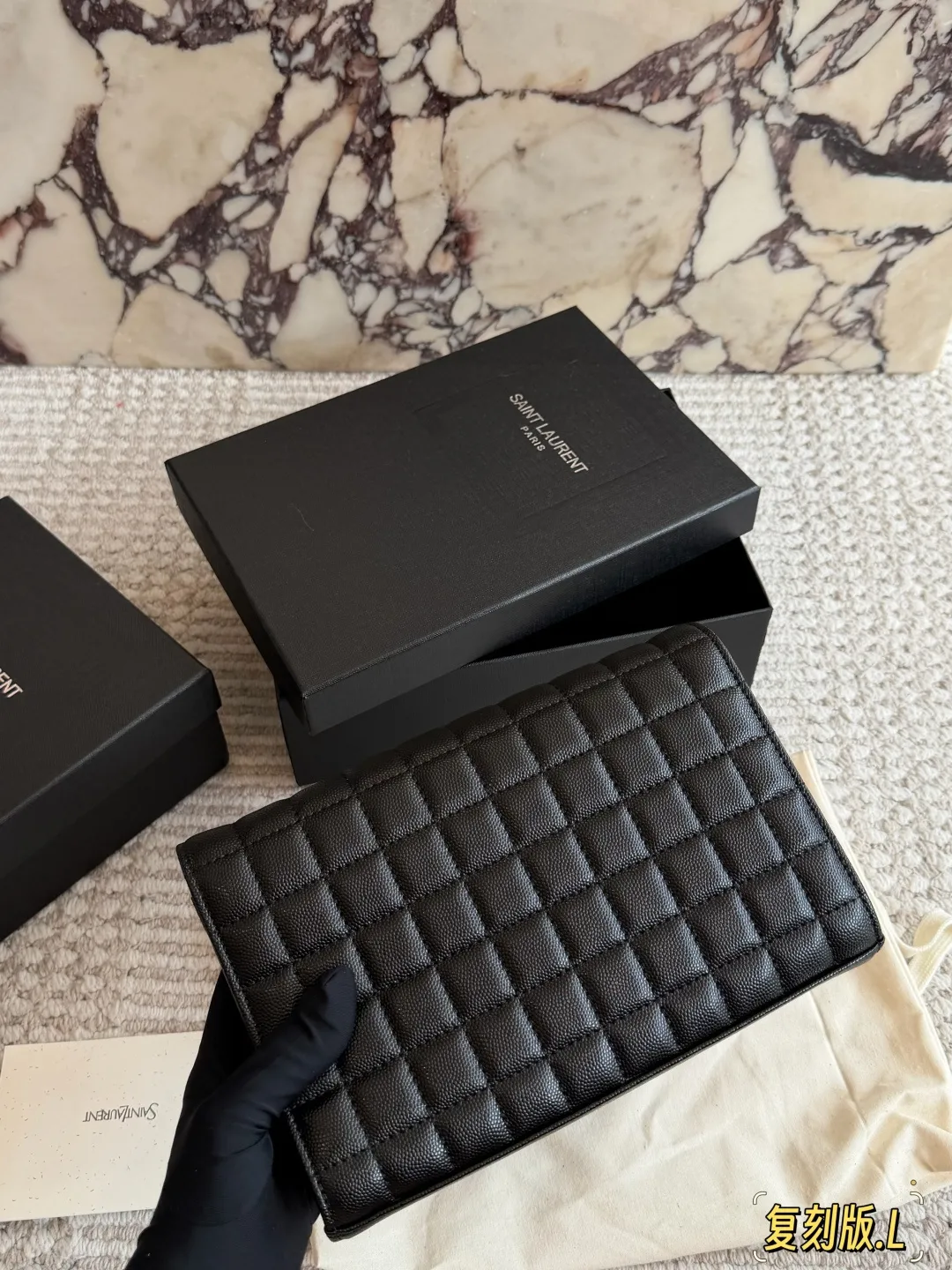 YSL Gaby white quilted leather envelope bag with original brand packaging - xiashuluxe