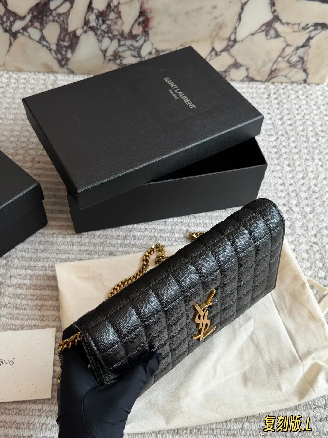 YSL Gaby white quilted leather envelope bag with original brand packaging - xiashuluxe