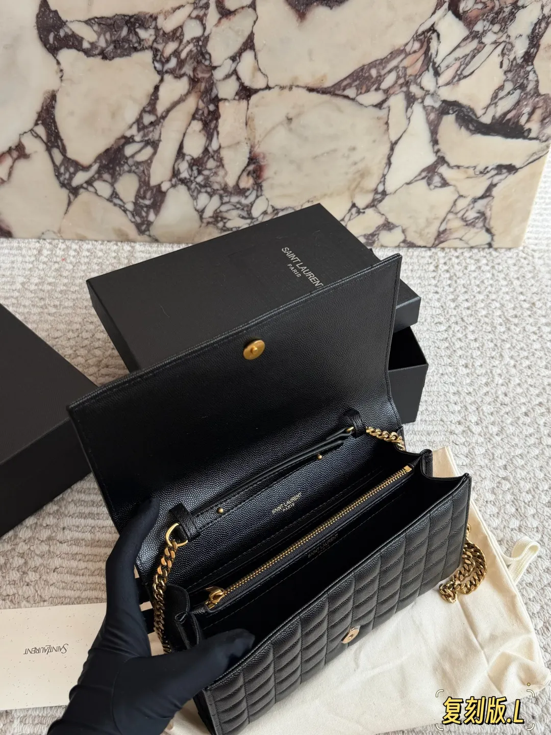 YSL Gaby white quilted leather envelope bag with original brand packaging - xiashuluxe