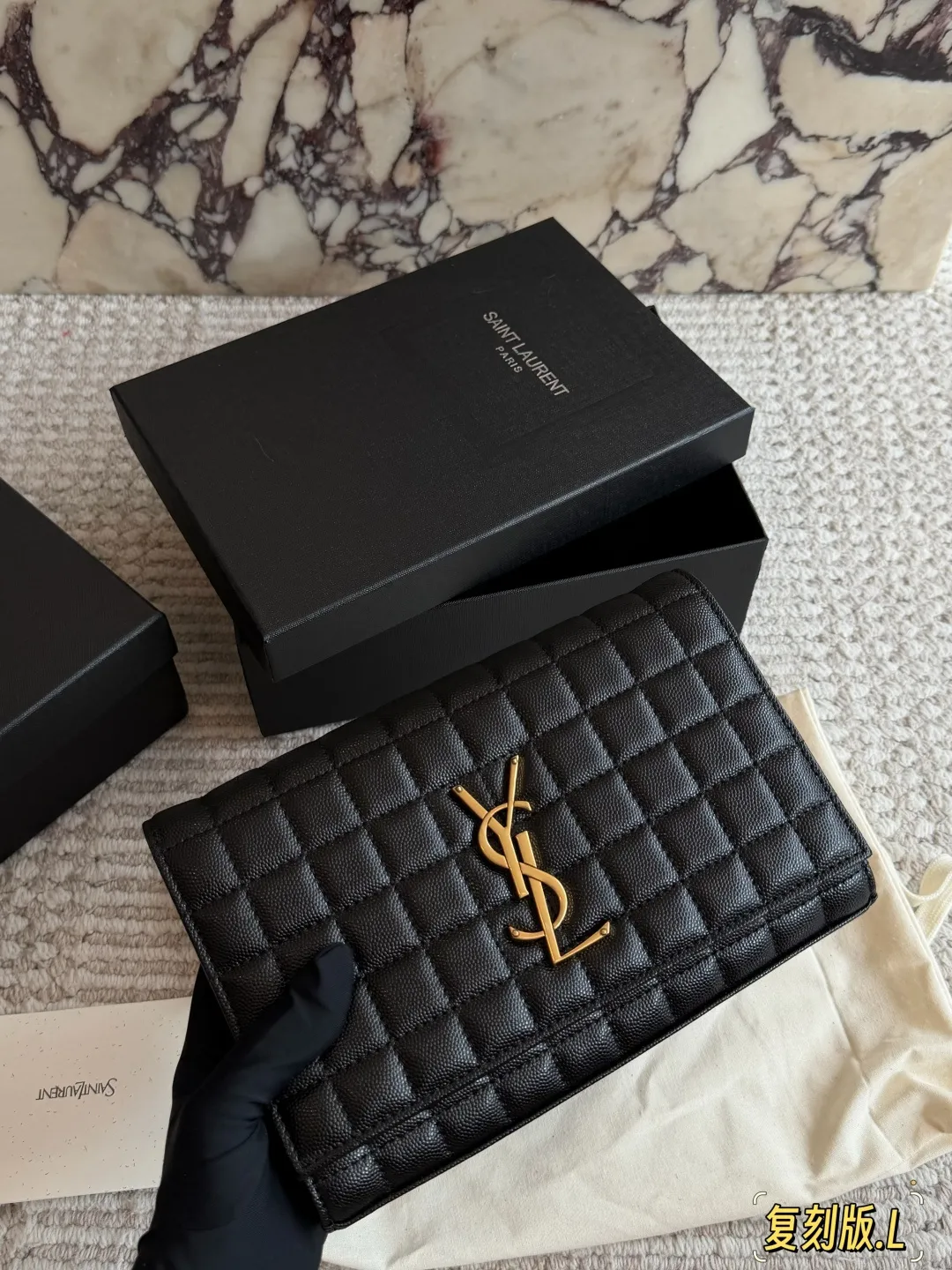 YSL Gaby white quilted leather envelope bag with original brand packaging - xiashuluxe