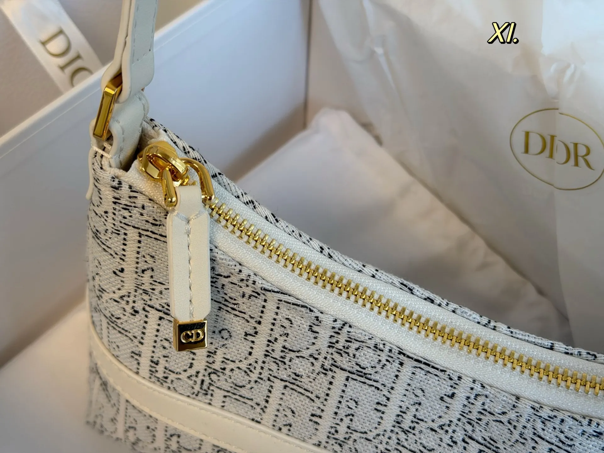 Dior 30 Montaigne Avenue bag in grey Oblique canvas with luxury brand packaging - xiashuluxe