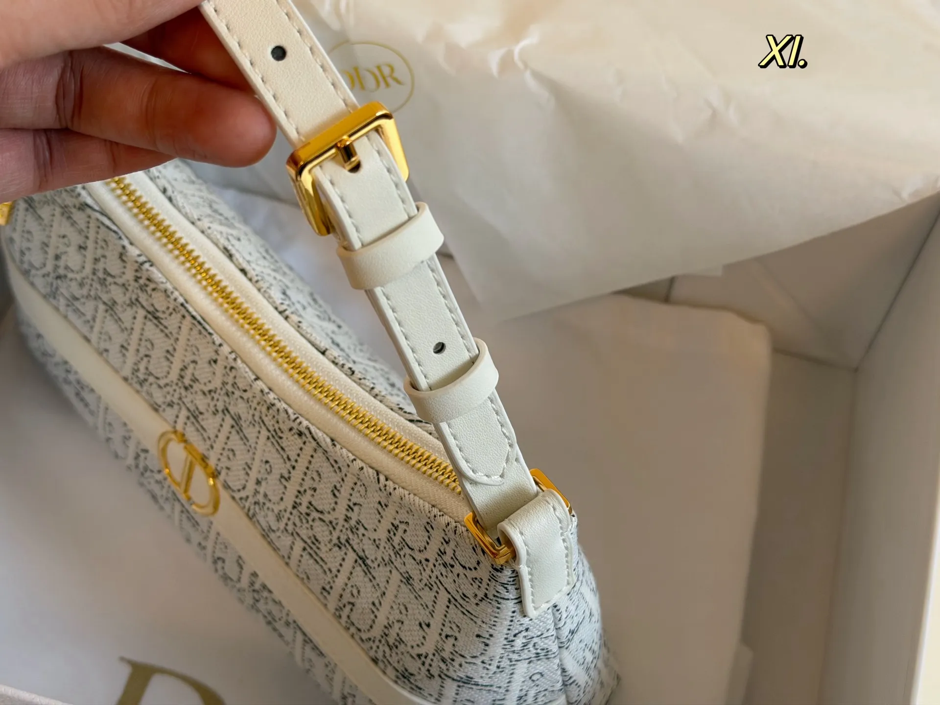 Dior 30 Montaigne Avenue bag in grey Oblique canvas with luxury brand packaging - xiashuluxe