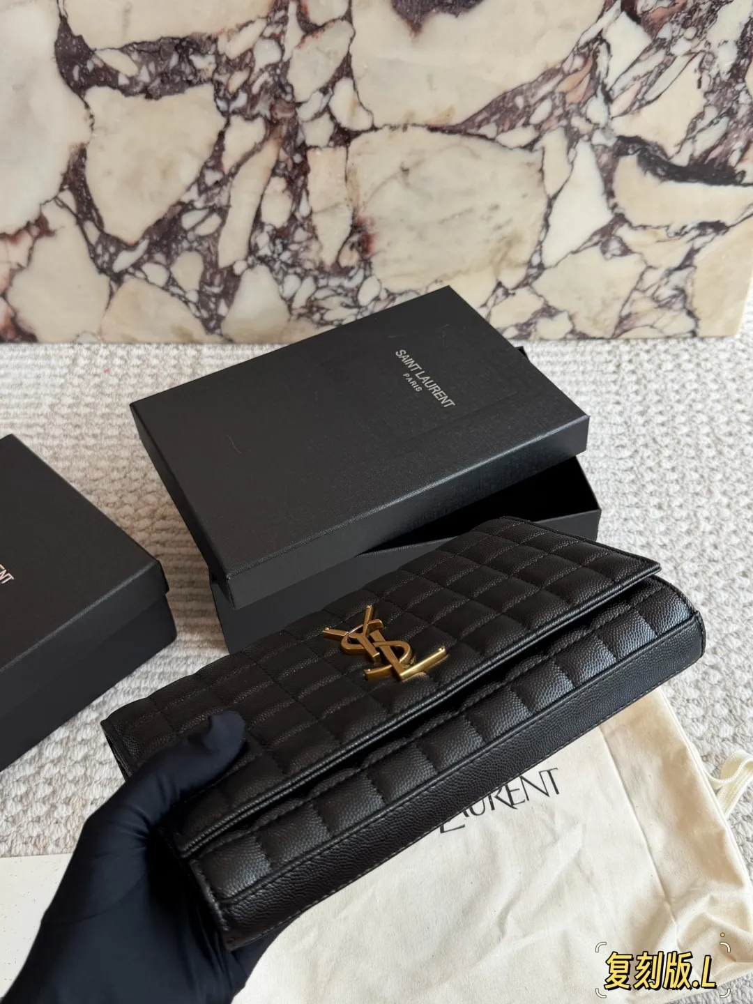 YSL Gaby white quilted leather envelope bag with original brand packaging - xiashuluxe