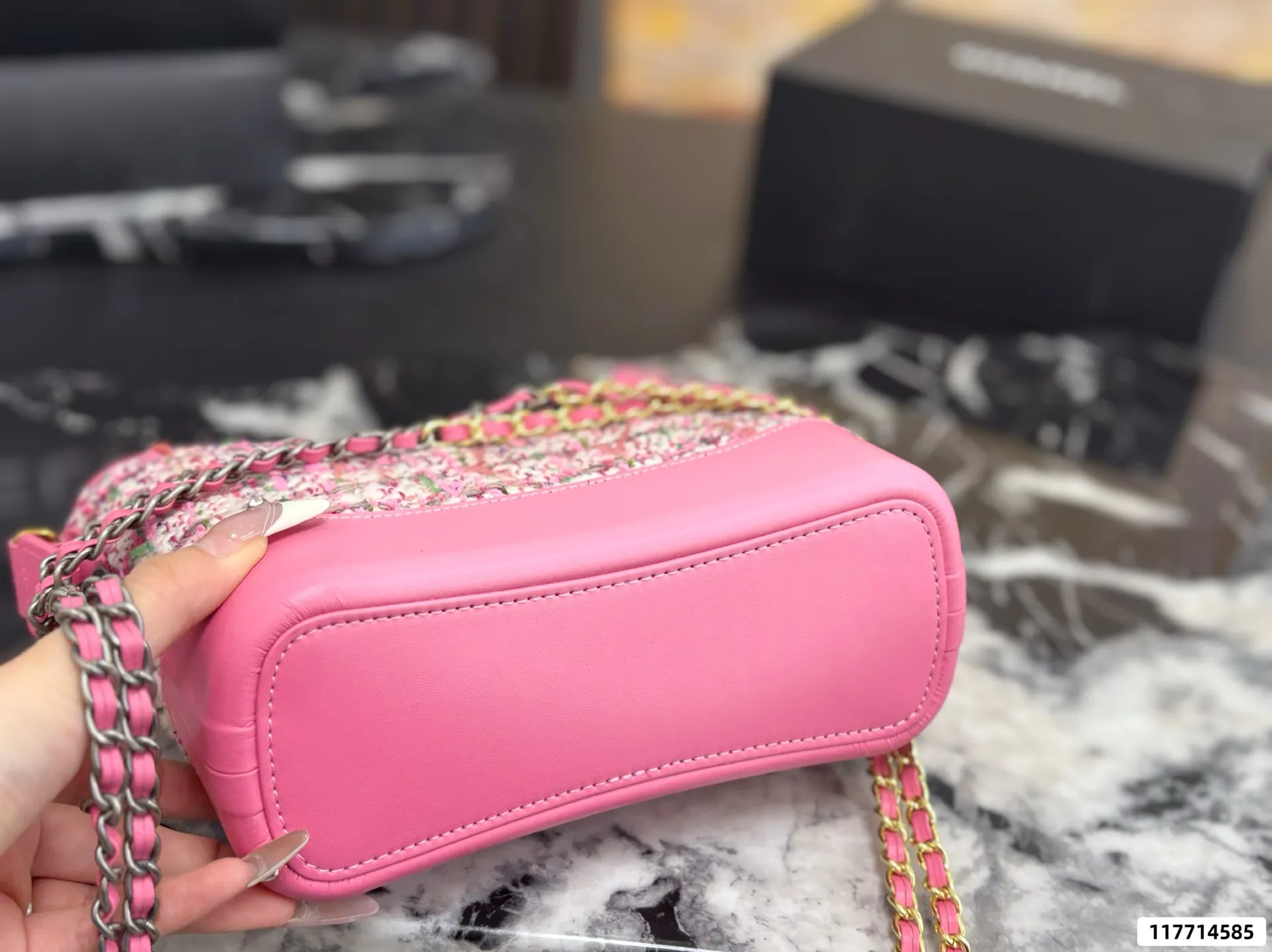 Collection of Chanel Gabrielle hobo bags in various materials including tweed and sequins with luxury packaging - xiashuluxe