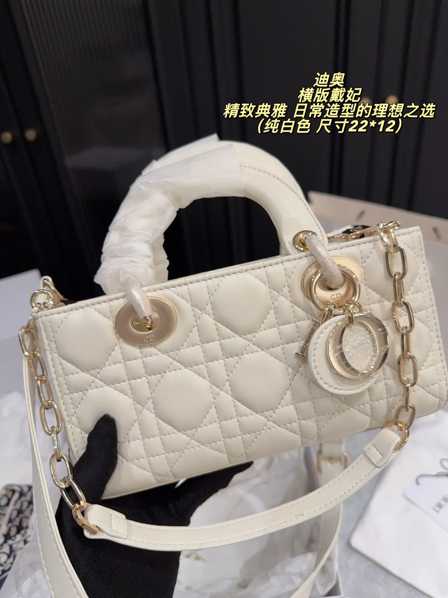 Lady Dior D-Joy horizontal bag in white lambskin with luxury packaging - xiashuluxe