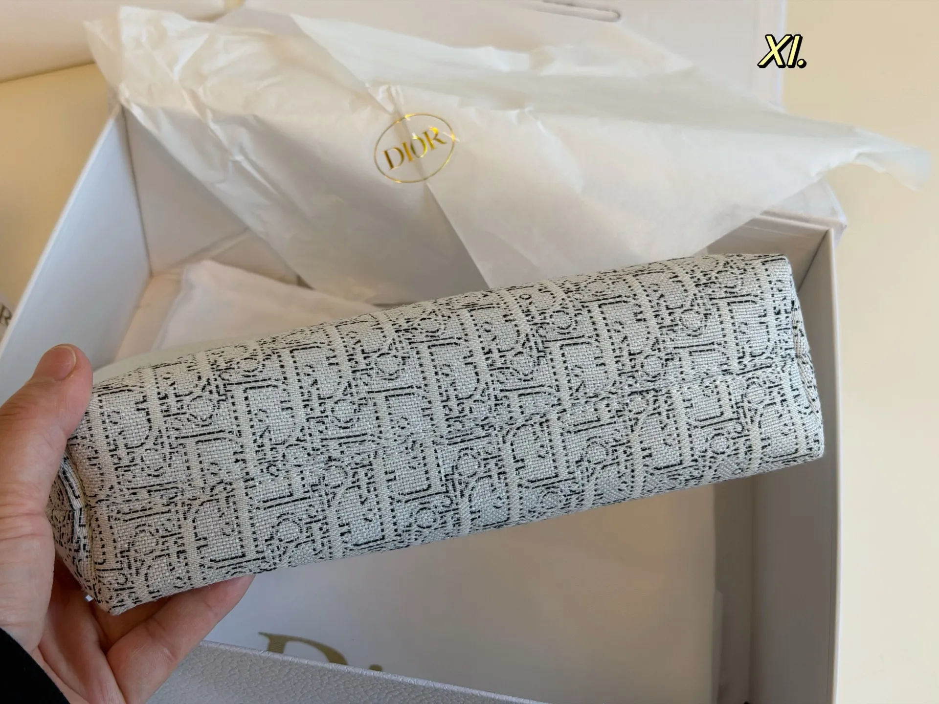 Dior 30 Montaigne Avenue bag in grey Oblique canvas with luxury brand packaging - xiashuluxe