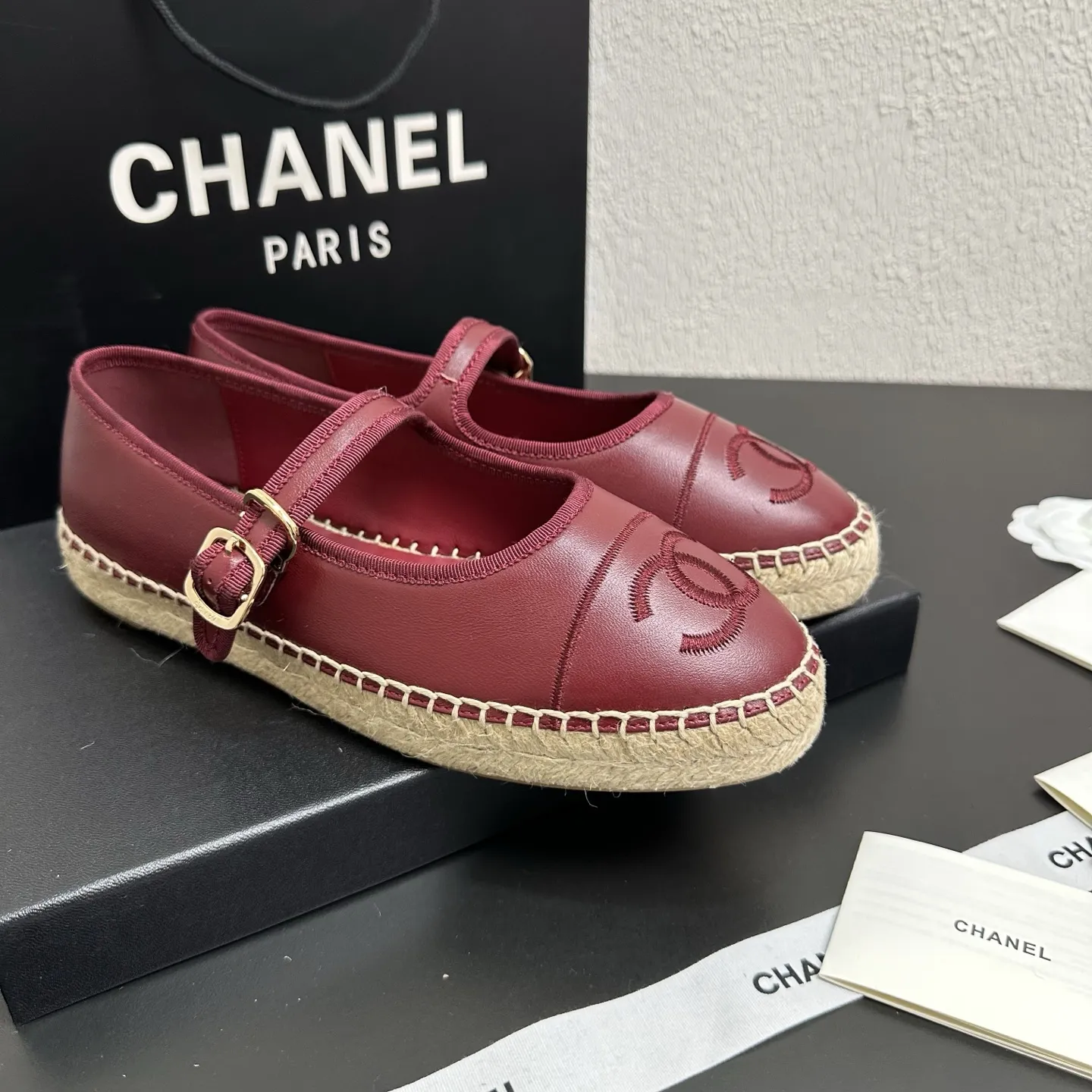 Chanel 1:1 white lambskin Mary Jane espadrilles with CC embroidery and luxury packaging - xiashuluxe