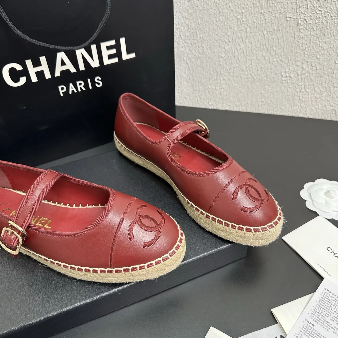 Chanel 1:1 white lambskin Mary Jane espadrilles with CC embroidery and luxury packaging - xiashuluxe