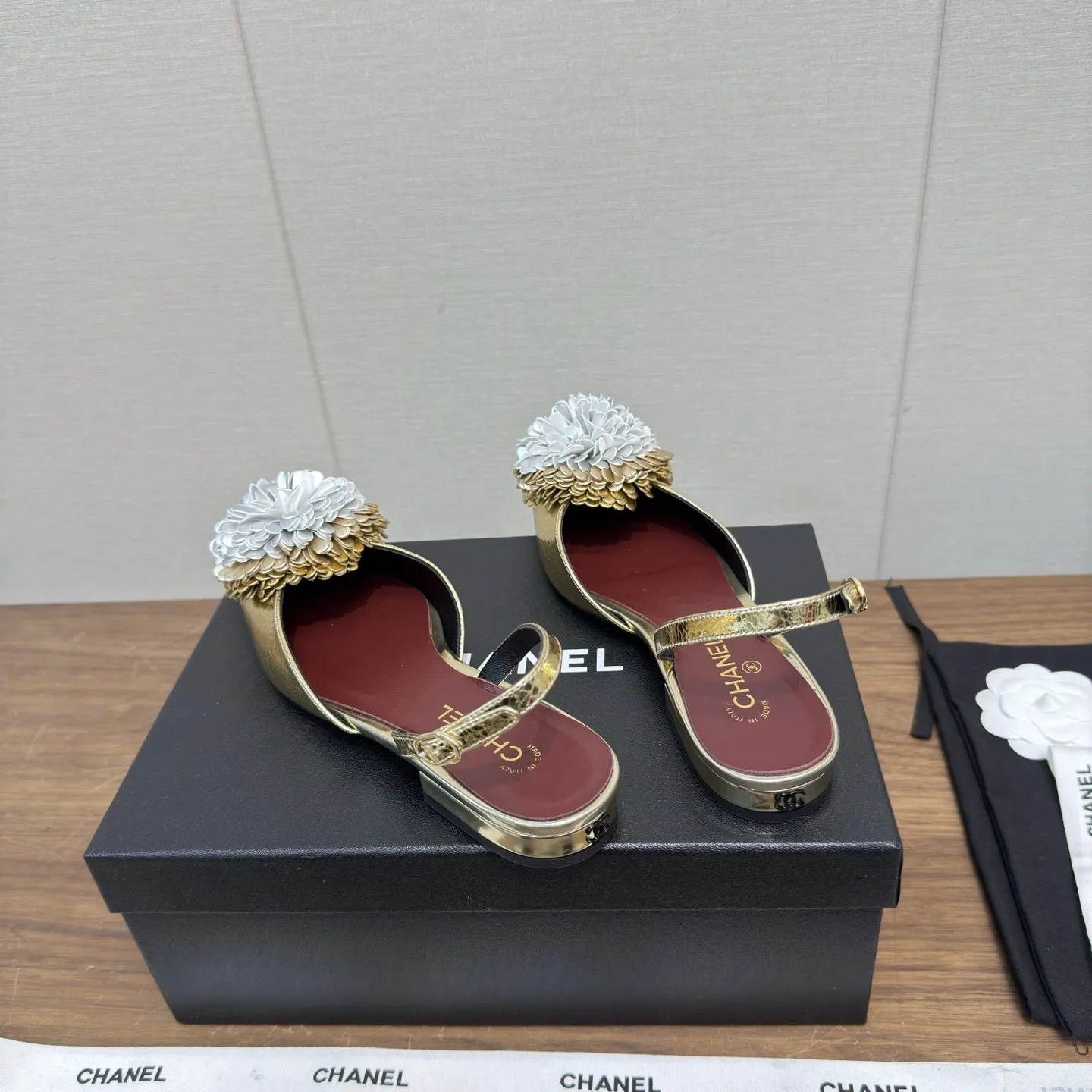 Chanel 1:1 premium white lambskin slingback flats with handcrafted 3D leather Camellia flower - xiashuluxe