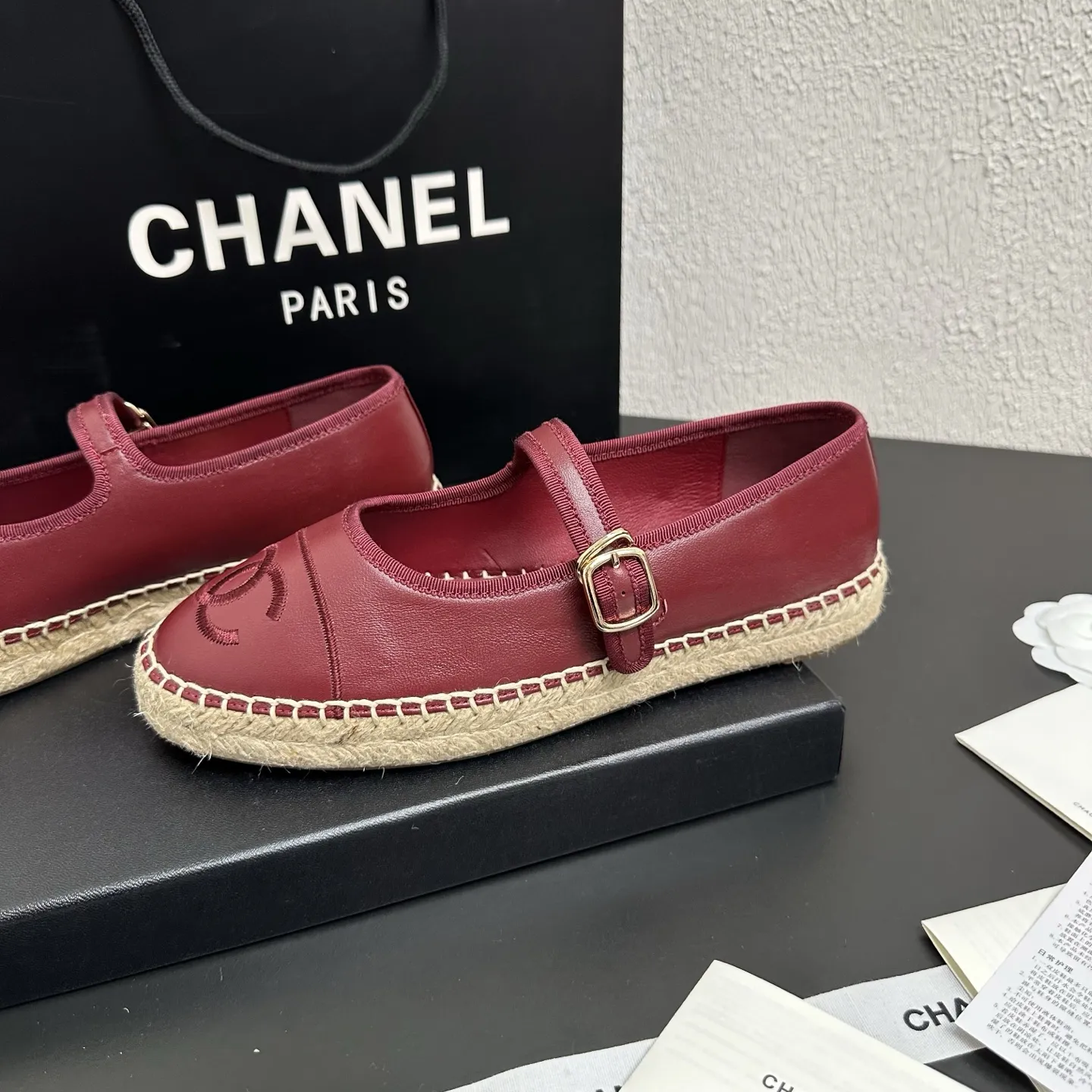 Chanel 1:1 white lambskin Mary Jane espadrilles with CC embroidery and luxury packaging - xiashuluxe