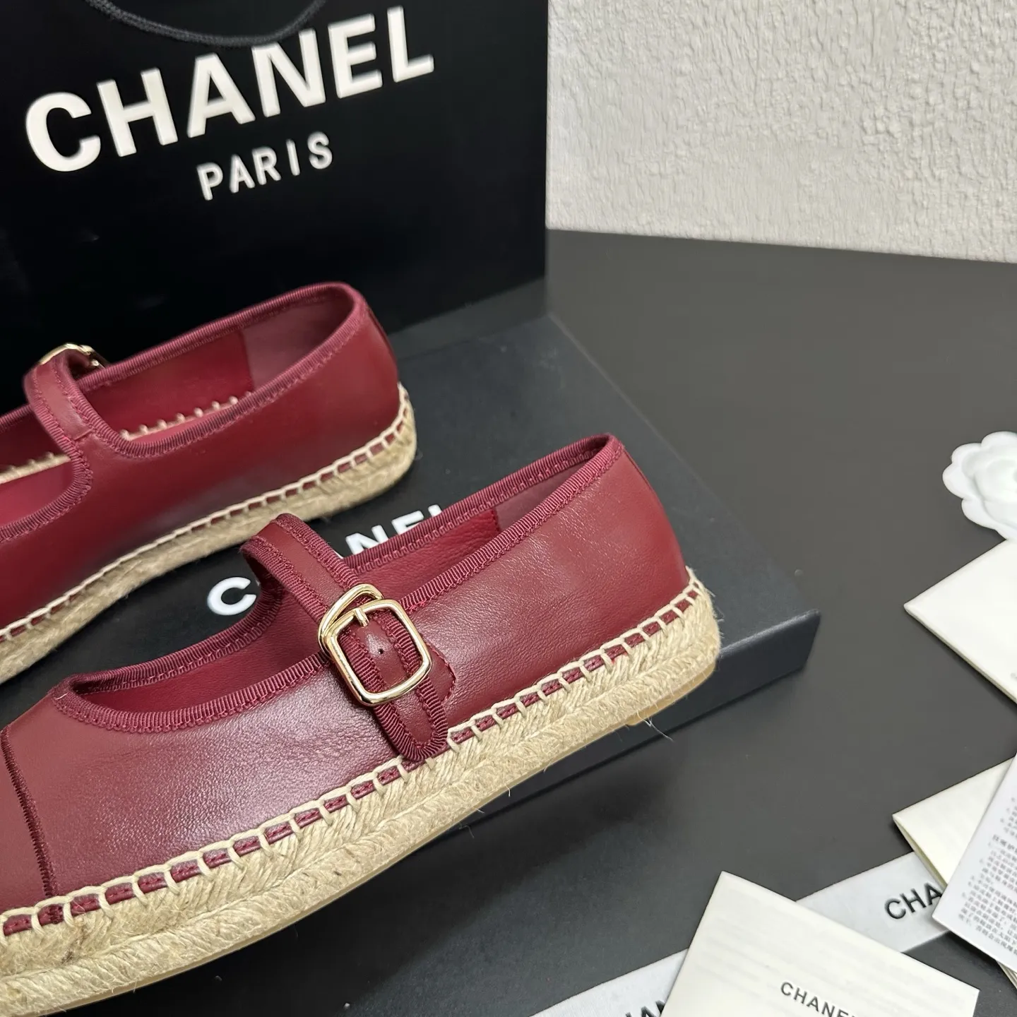 Chanel 1:1 white lambskin Mary Jane espadrilles with CC embroidery and luxury packaging - xiashuluxe