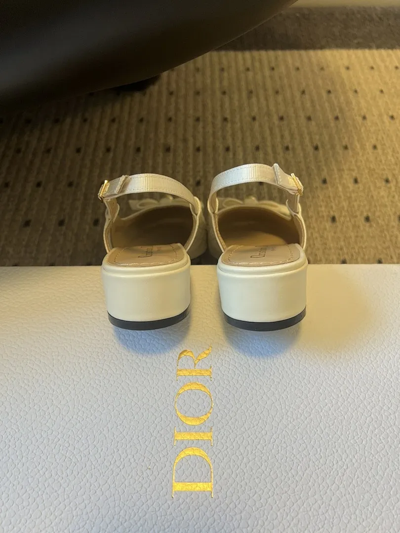 Dior 1:1 premium white Cannage quilted slingback flats with pearl bow on Dior luxury gift box - xiashuluxe