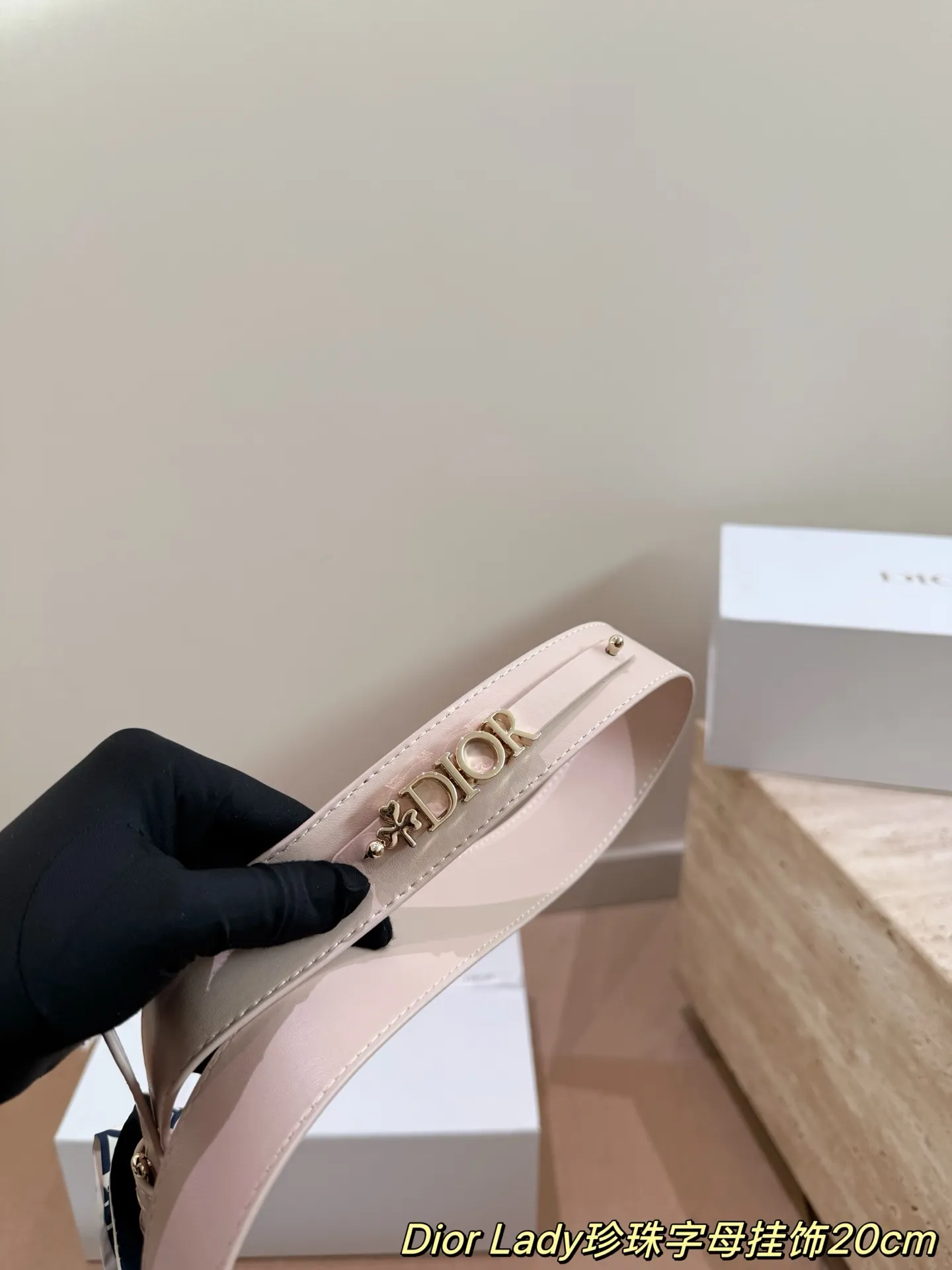 Lady Dior 1:1 premium powder pink bag with pearl alphabet charms and silk scarf on white boutique box - xiashuluxe