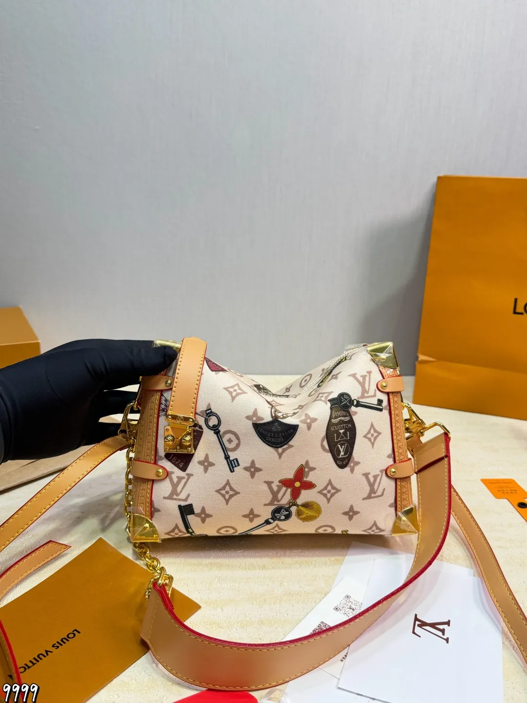 LV 1:1 premium Side Trunk PM bag in Monogram Reverse canvas with gold-tone S-lock and leather handle - xiashuluxe