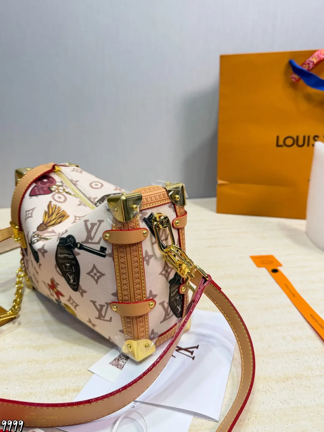 LV 1:1 premium Side Trunk PM bag in Monogram Reverse canvas with gold-tone S-lock and leather handle - xiashuluxe
