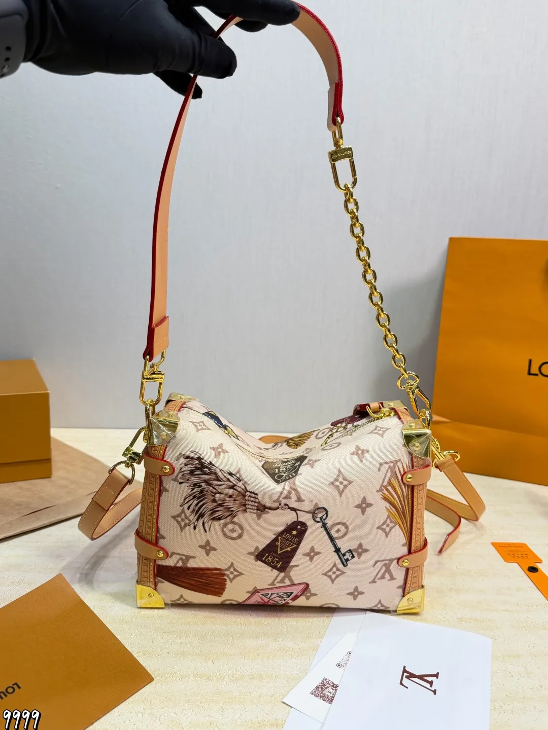 LV 1:1 premium Side Trunk PM bag in Monogram Reverse canvas with gold-tone S-lock and leather handle - xiashuluxe