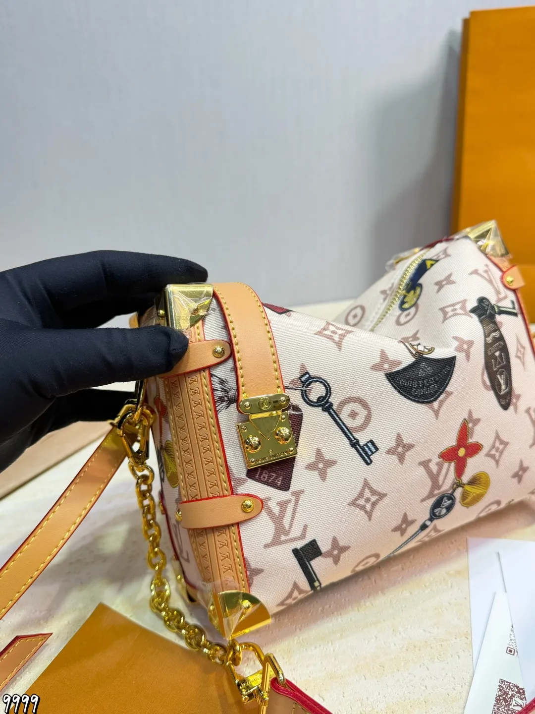 LV 1:1 premium Side Trunk PM bag in Monogram Reverse canvas with gold-tone S-lock and leather handle - xiashuluxe