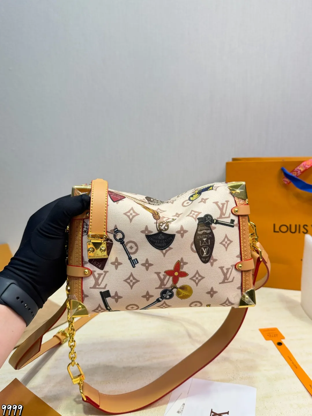 LV 1:1 premium Side Trunk PM bag in Monogram Reverse canvas with gold-tone S-lock and leather handle - xiashuluxe