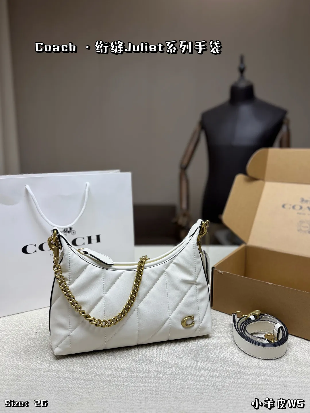 Coach Quilted Juliet 25 Shoulder Bag in Chalk White Nappa Leather
