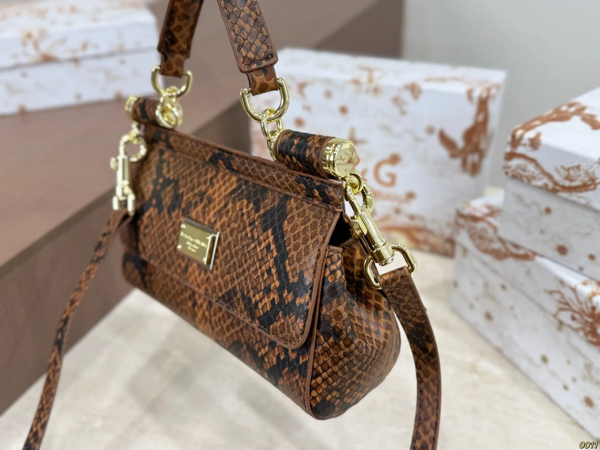 Classic D&G Sicily Bag Brown Python Leather UK Shipping