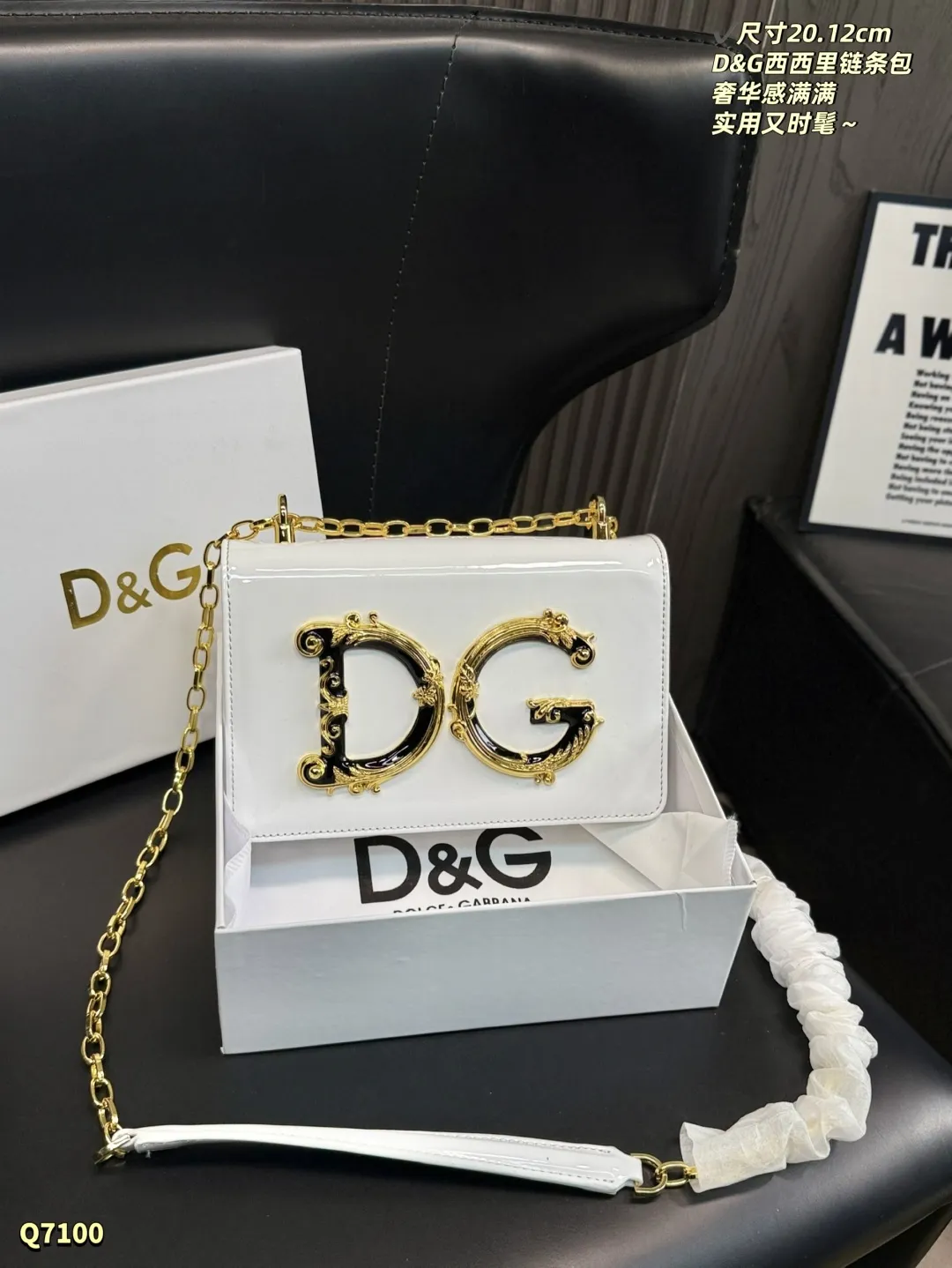 Dolce & Gabbana Sicily 2.0 Bag White Leather Gold Chain 20cm