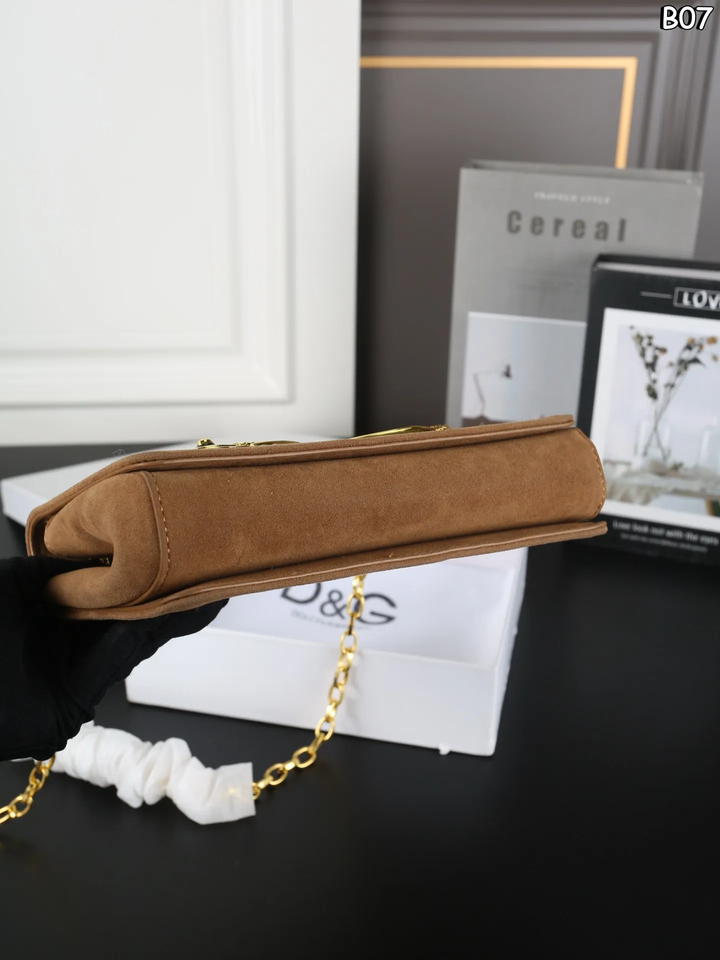 Black Suede D&G Shoulder Bag with Baroque DG Monogram