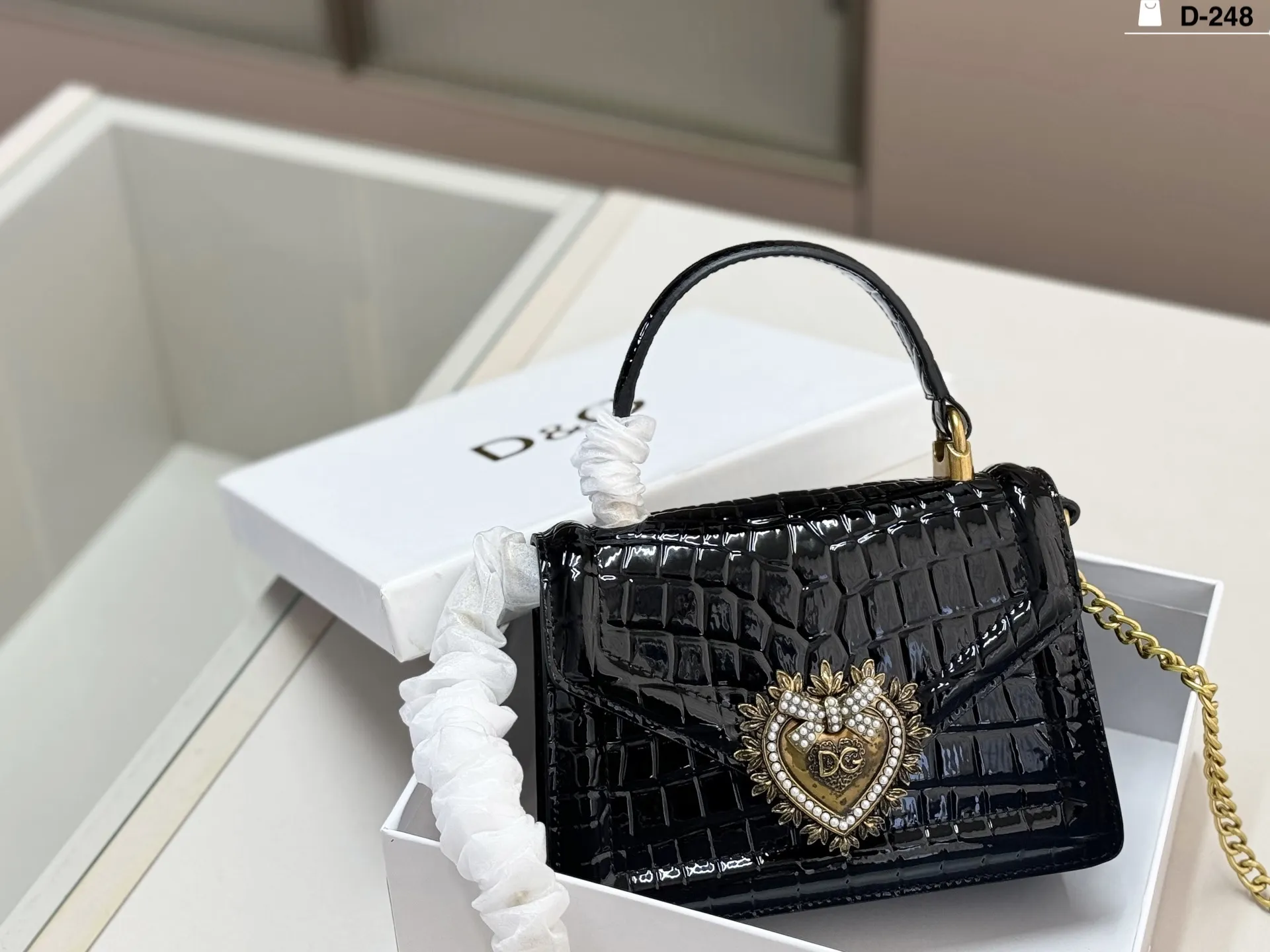 Dolce & Gabbana Messenger Bag Black Leather Top Handle 19cm