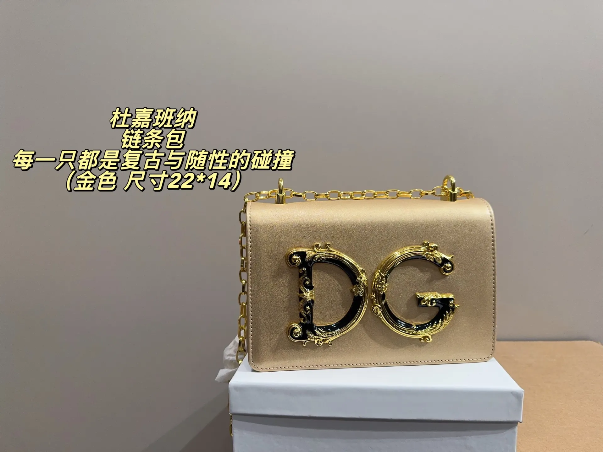 Dolce & Gabbana Apricot Leather Chain Bag DG Logo 22cm