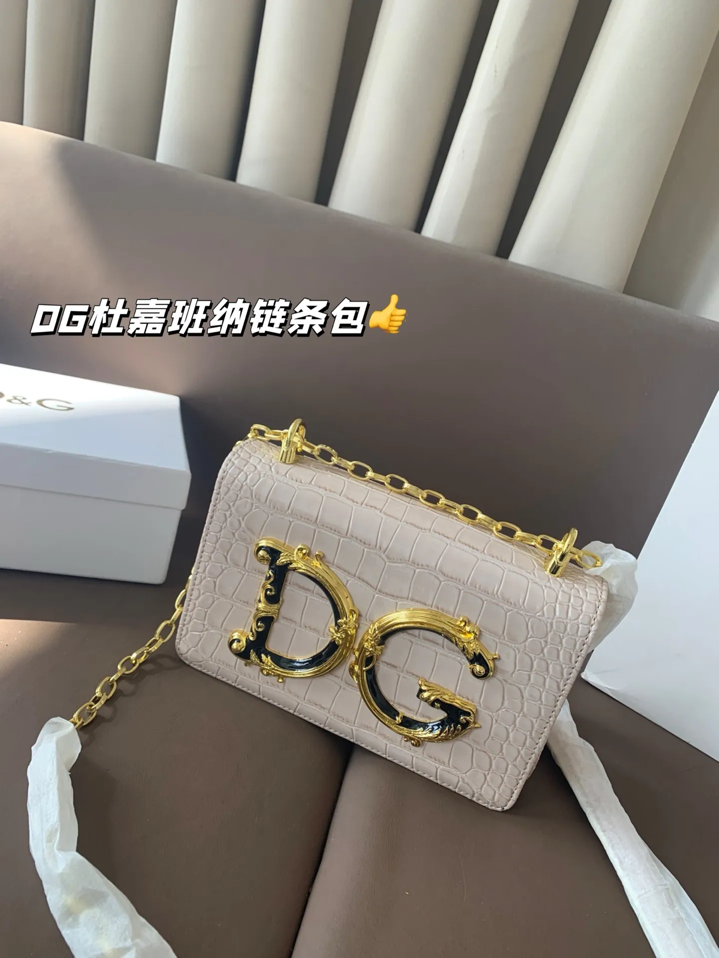 P150 配盒子 DG杜嘉班纳链条包 包包实在是太太太温柔了， 拿在手上少女感十足，仿佛时间停滞在听你诉说你们的故事~高级感满满!咱就是说，这个气 质就稳稳的拿捏住! #杜嘉班纳DG 尺寸21*15