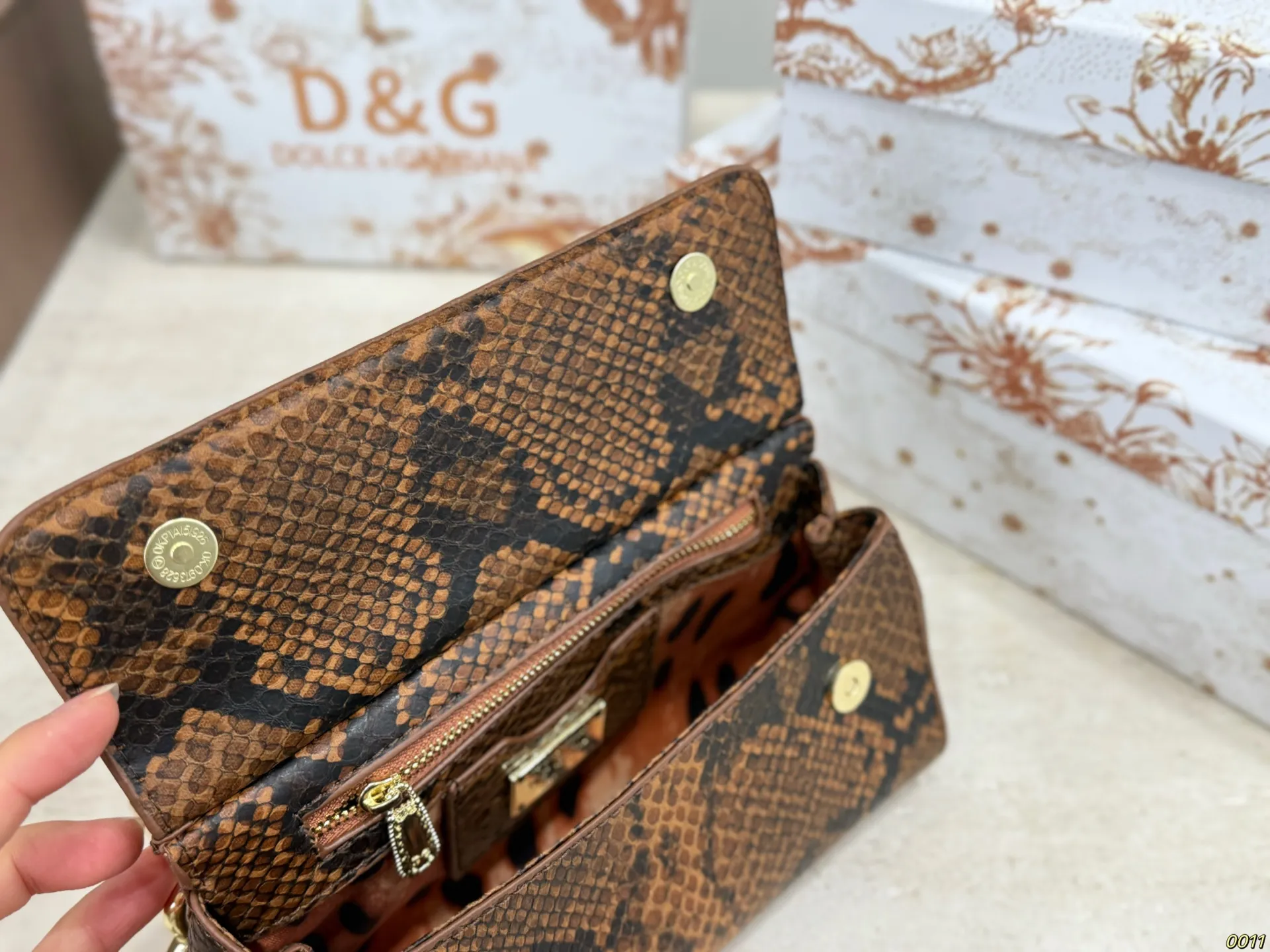 Premium Sicily Bag D&G Brown Python Print Gold Hardware