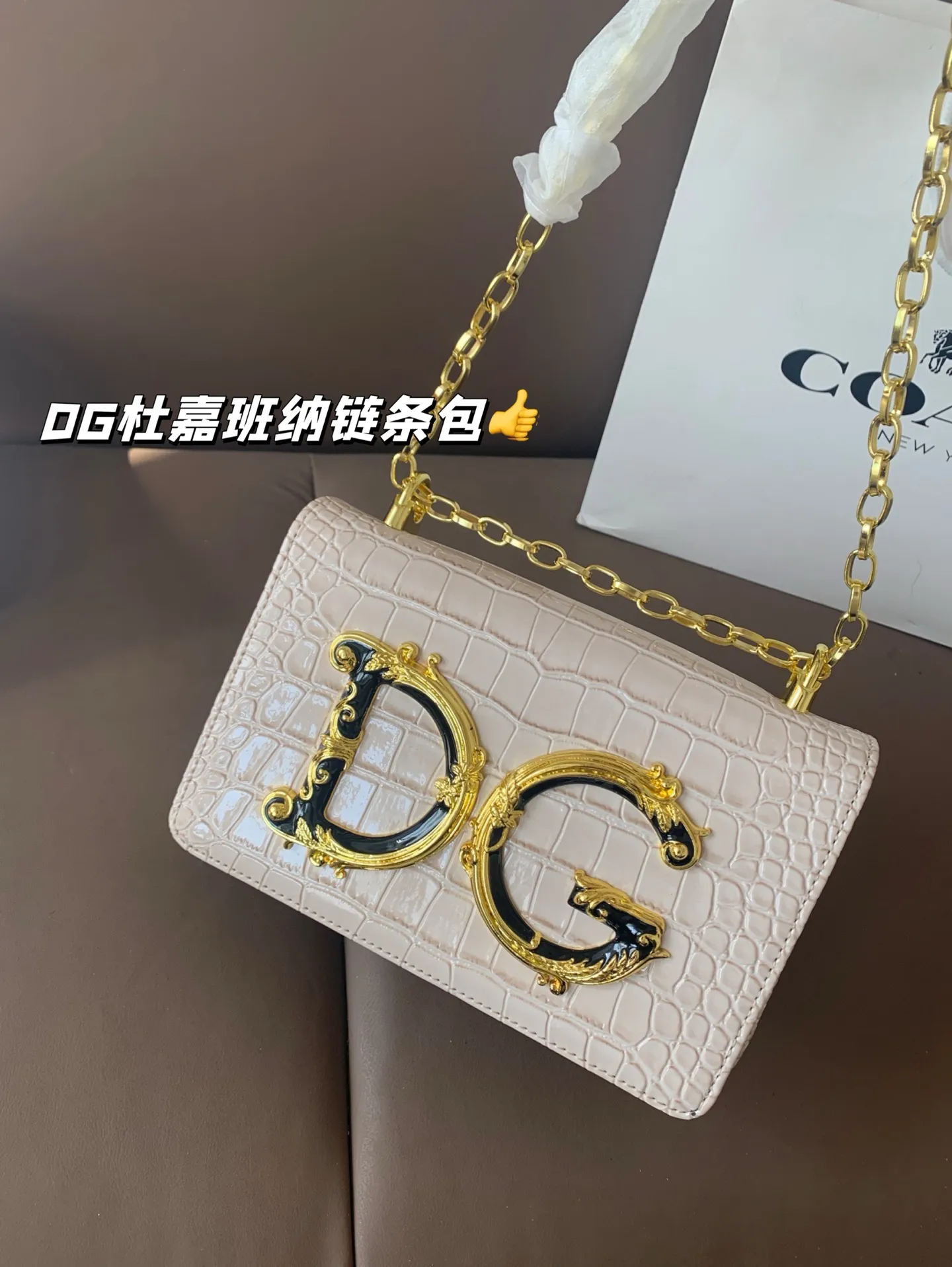 P150 配盒子 DG杜嘉班纳链条包 包包实在是太太太温柔了， 拿在手上少女感十足，仿佛时间停滞在听你诉说你们的故事~高级感满满!咱就是说，这个气 质就稳稳的拿捏住! #杜嘉班纳DG 尺寸21*15