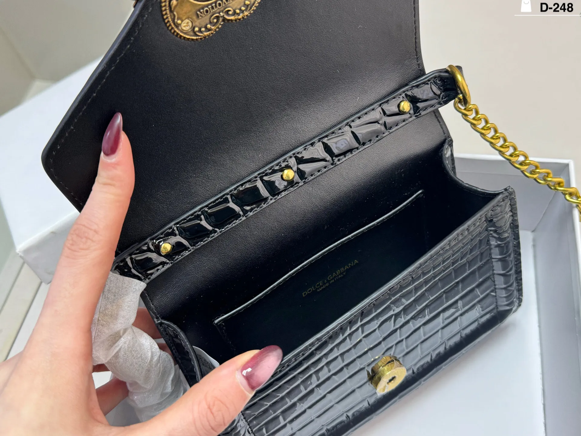 Premium Black Leather D&G Bag with Top Handle