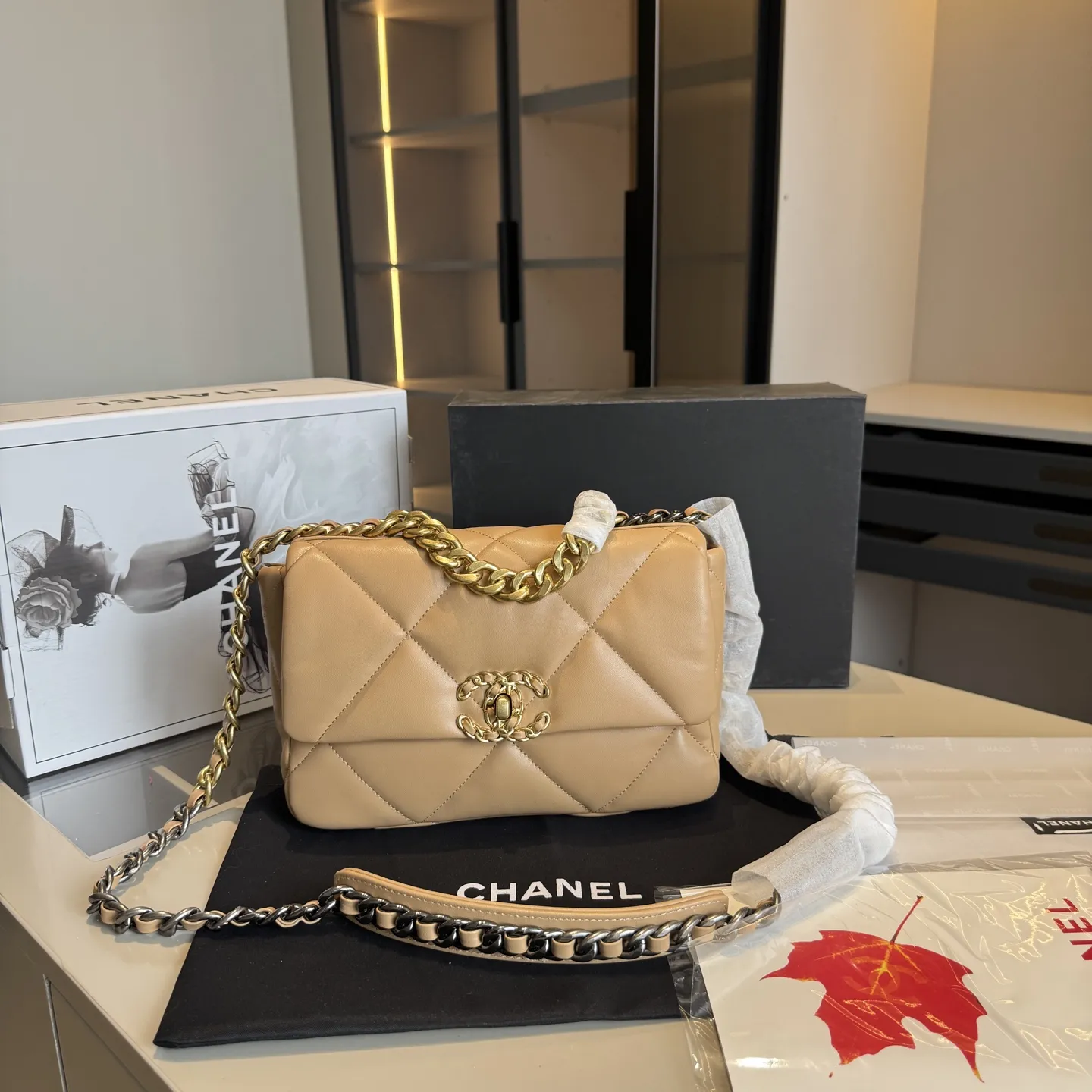 Chanel 19 Flap Bag Milk Tea Color Lambskin France Germany