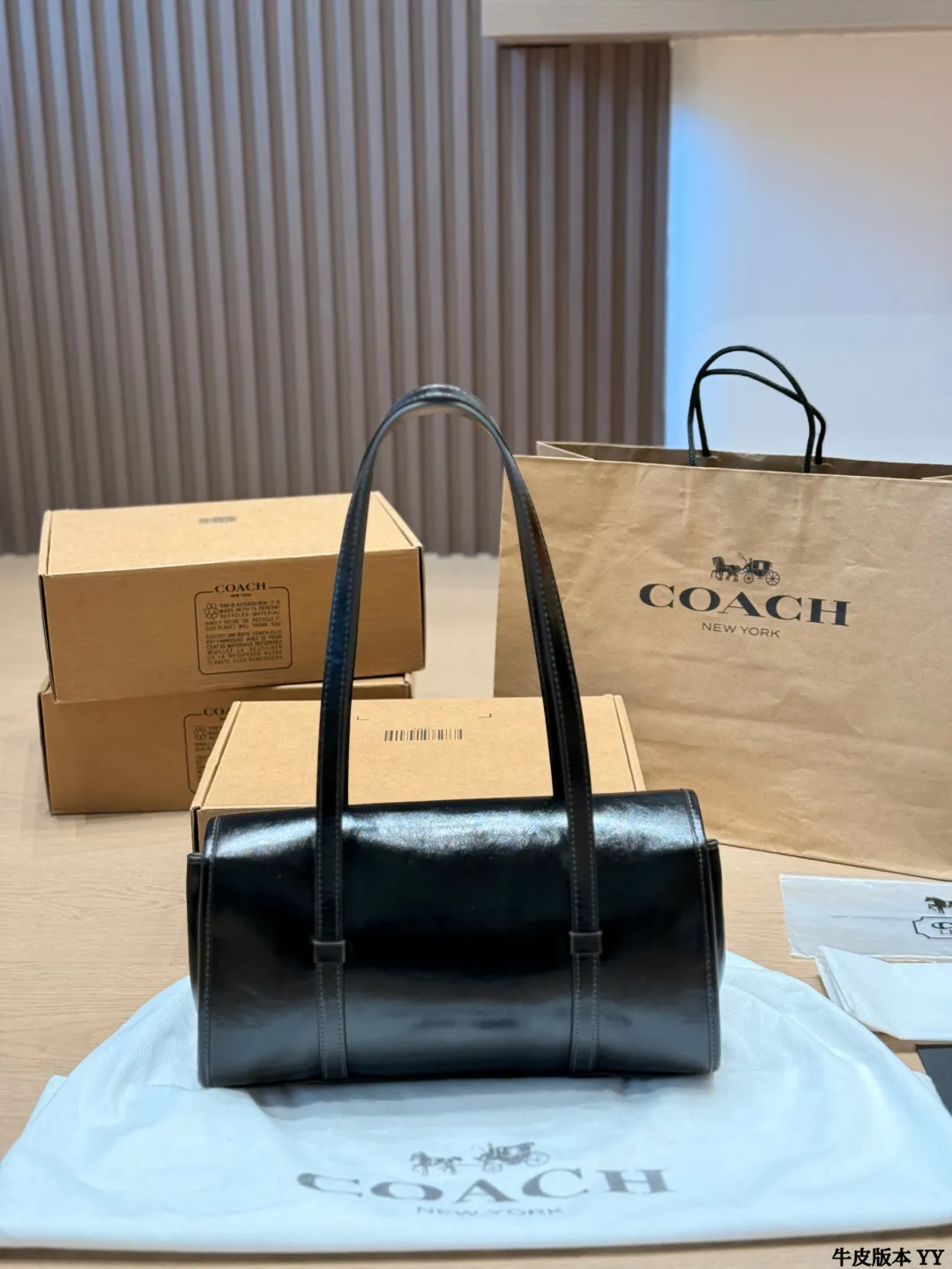 牛皮版本 p160 Coach Bridget蝴蝶结法棍包​​ Coach Bridget蝴蝶结法棍包是春季新品，亮面油蜡牛皮材质，复古光泽感满满✨。包身简约，蝴蝶结点缀超甜美，腋下包设计，肩带可调节，单肩斜挎都OK！尺寸适中，通勤休闲都能装下日常小物。黄色款清新明亮，春夏搭配超加分🌼。油蜡皮越用越有复古感，实用又有设计感，时髦女孩必入！ 尺寸 30 15cm