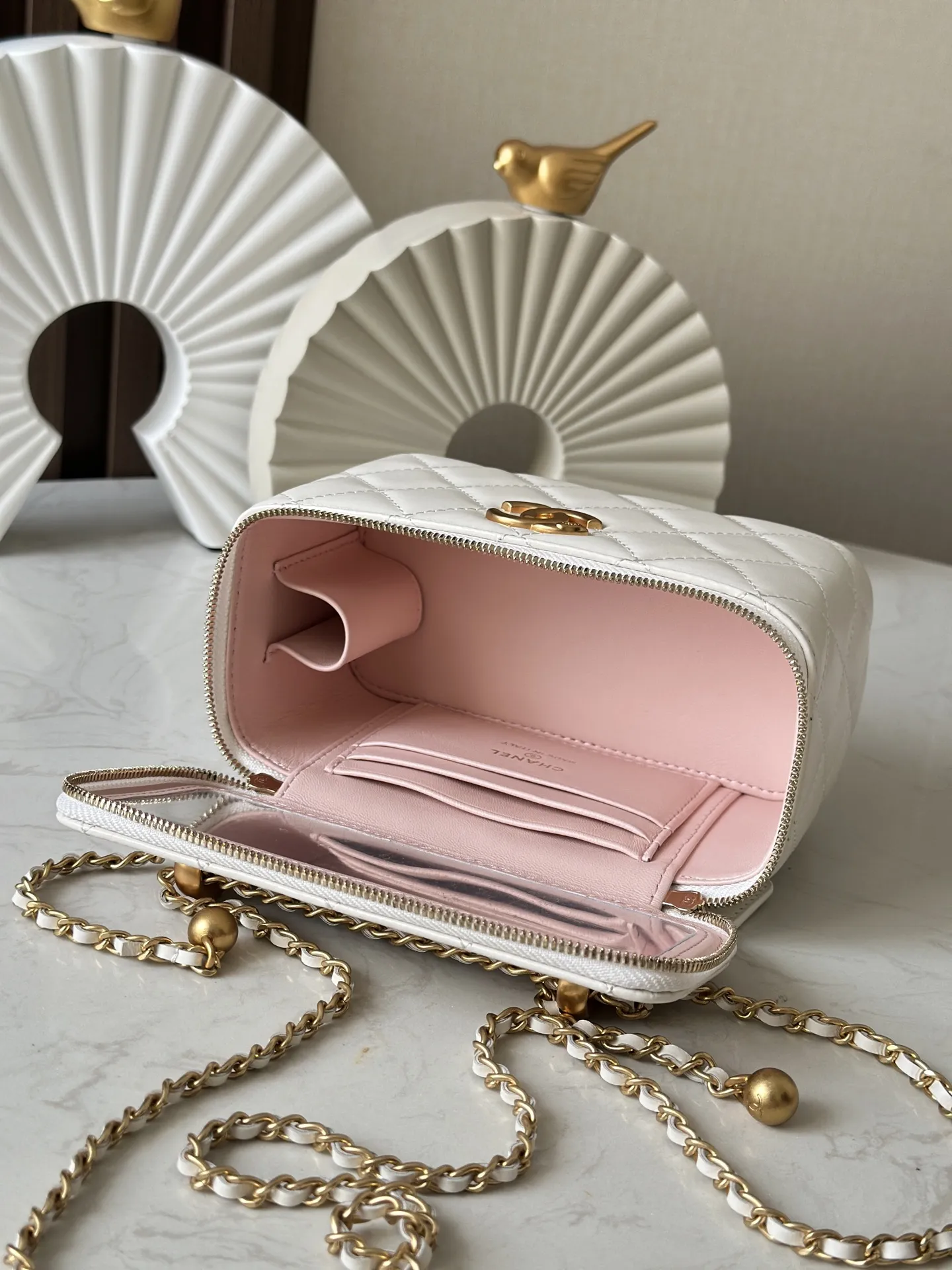 Exquisite Gold Hardware Detail - Chanel Double Gold Ball Box Bag 24C Edition